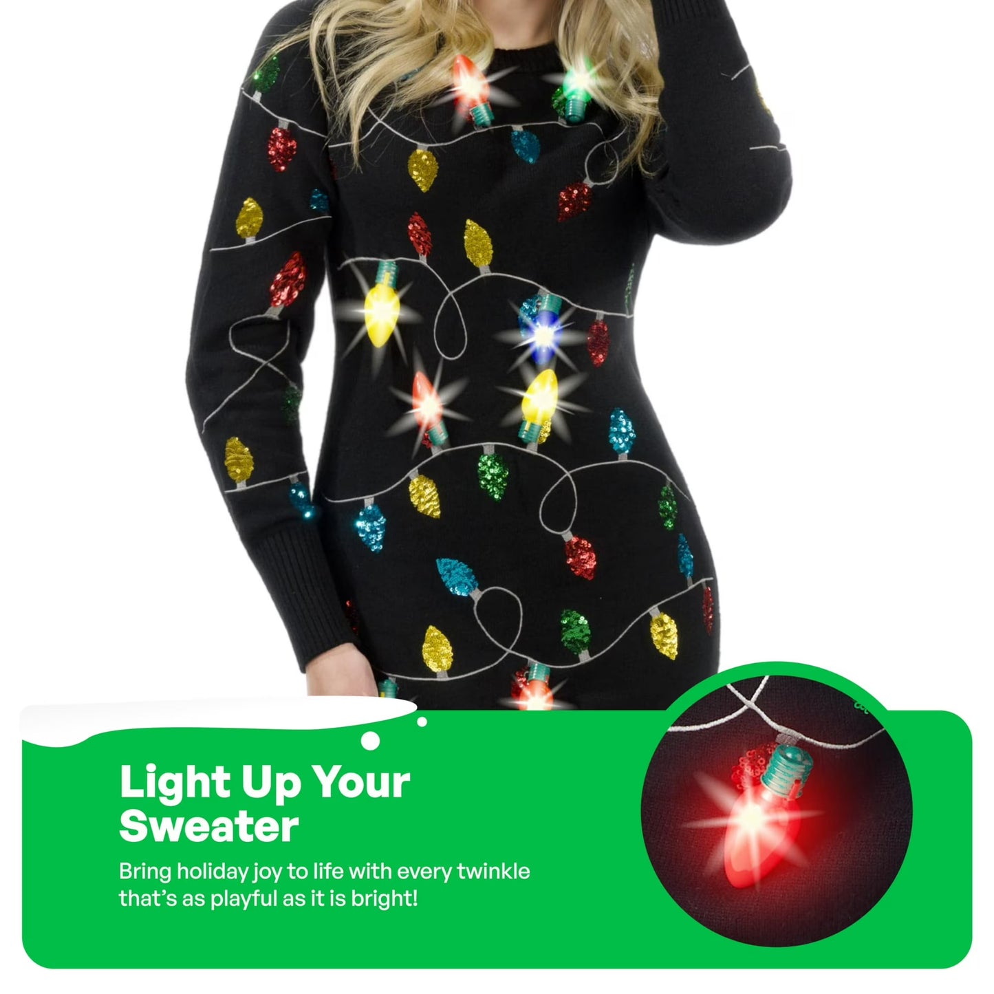 Joyfy Light Up Christmas Sweater Dress,Ugly Christmas Sweaters for Women,Funny Black Long Christmas Dress for Women 2024