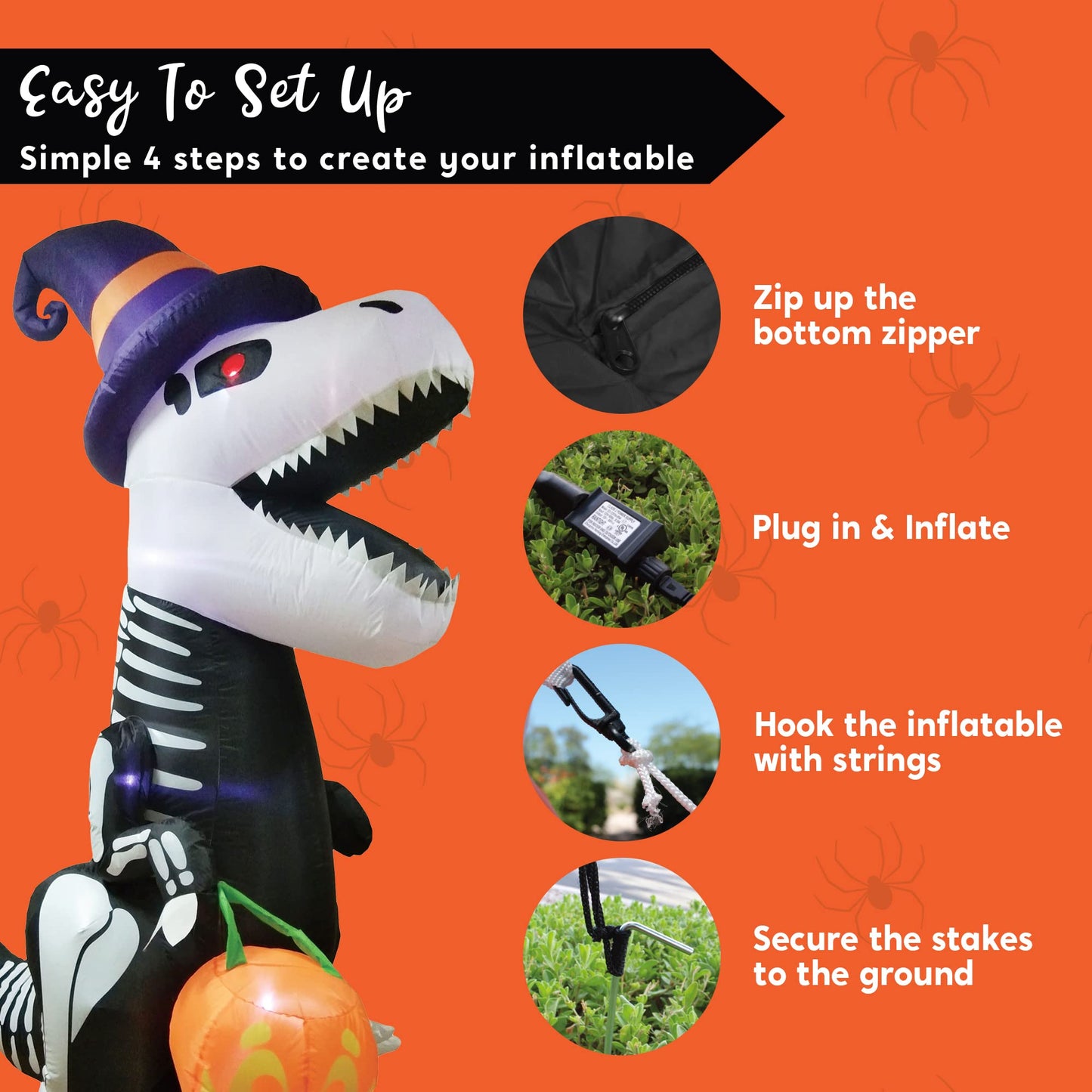 Syncfun 8 FT Halloween Inflatable Skeleton Dinosaur with Build-in LEDs Pumpkin Decorations,Halloween Outdoor Decorations Blow up Yard Decorations