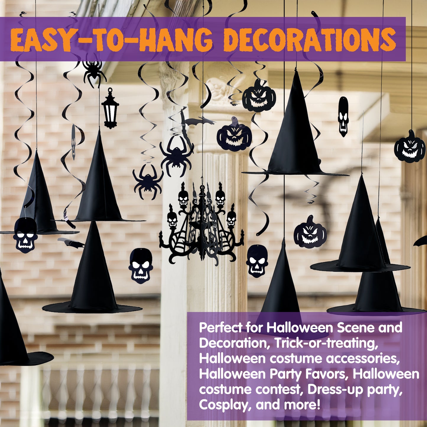 SYNCFUN 29 Pcs Halloween Hanging Swirl Decorations and Witch Hats,Halloween Decorations Indoor Birthday Party Supplies Decorations,Pumpkin Spider Ghost Decor