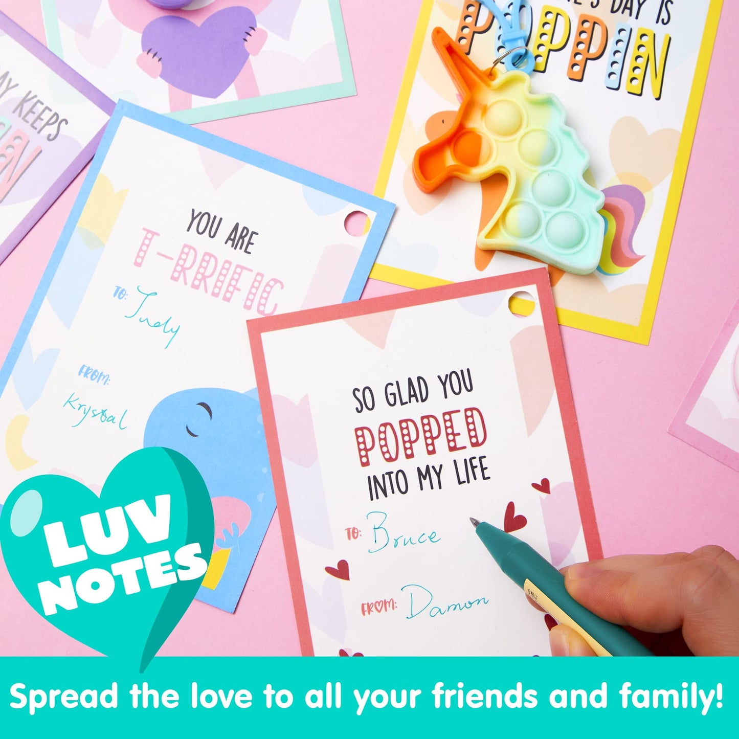 12 Packs Valentines Day Cards with pop Fidget Keychains Toys, Fidget Valentines Day Cards for Kids School Classroom Exchange Card Gifts