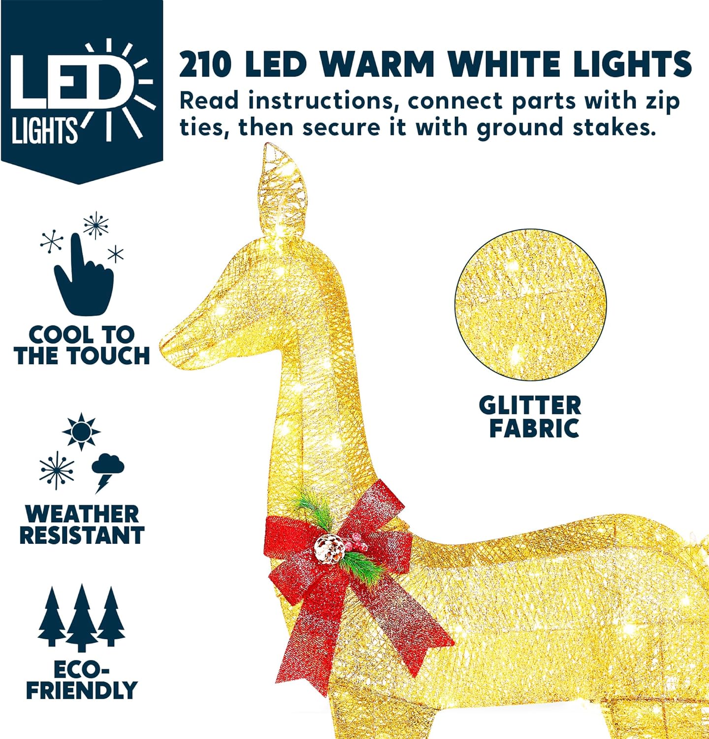SYNCFUN 2 Pack Reindeer Christmas Outdoor Yard Light Decorations,210 LED Lights Reindeer for Christmas Outside Lawn Decor,Warm White Light