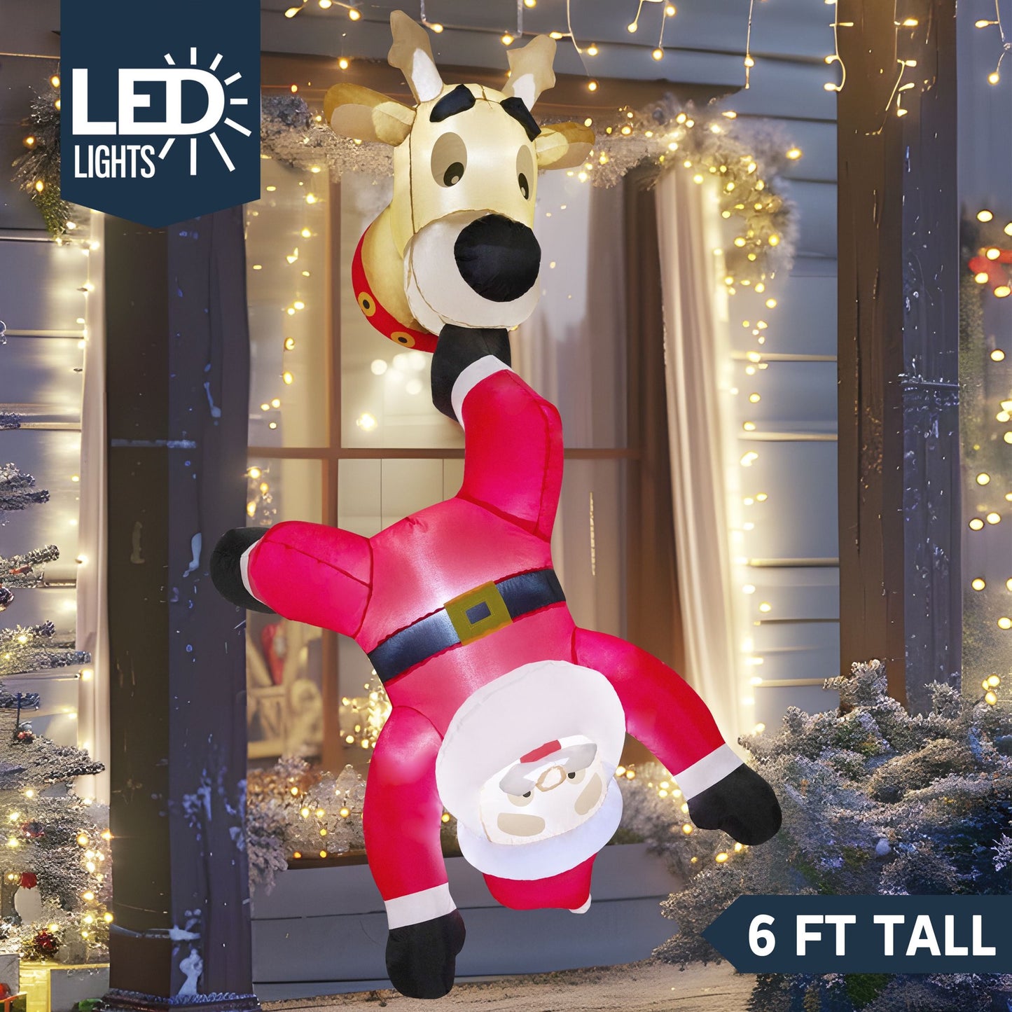 Joyfy 6ft Christmas Inflatables Santa Outdoor Decorations,Christmas Falling Santa with Reindeer Blow Ups Yard with Built-in LEDs for Holiday Party Garden Lawn Decor