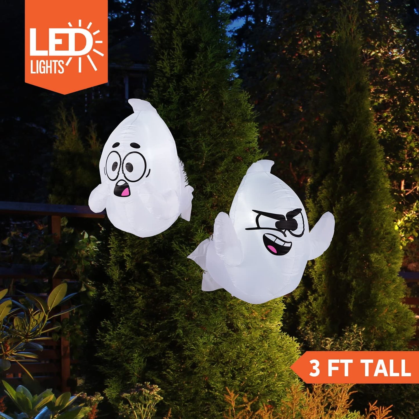 Syncfun 2 Pack Halloween Inflatable Window Ghost,2.6 FT Outdoor Scary Flying Ghost Broke Out from Window with Built-in LED Blow Up Inflatable for Window Decoration Yard Garden Lawn Decor