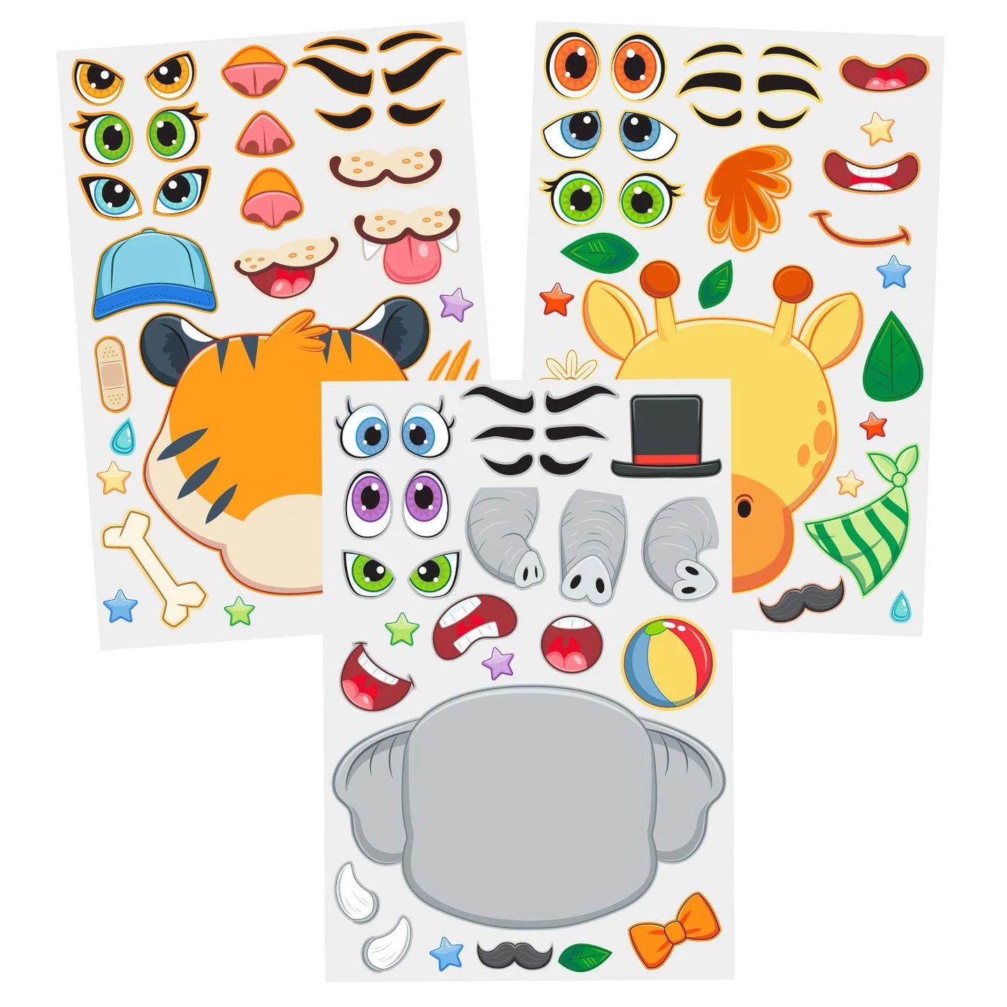 Syncfun 36 Sheets Make-a-face Sticker Sheets 9.8"x6.7" Safari Animal Mix and Match Stickers for Kids Birthday Holiday Party Favor Supplies Craft Gifts for Boys & Girls