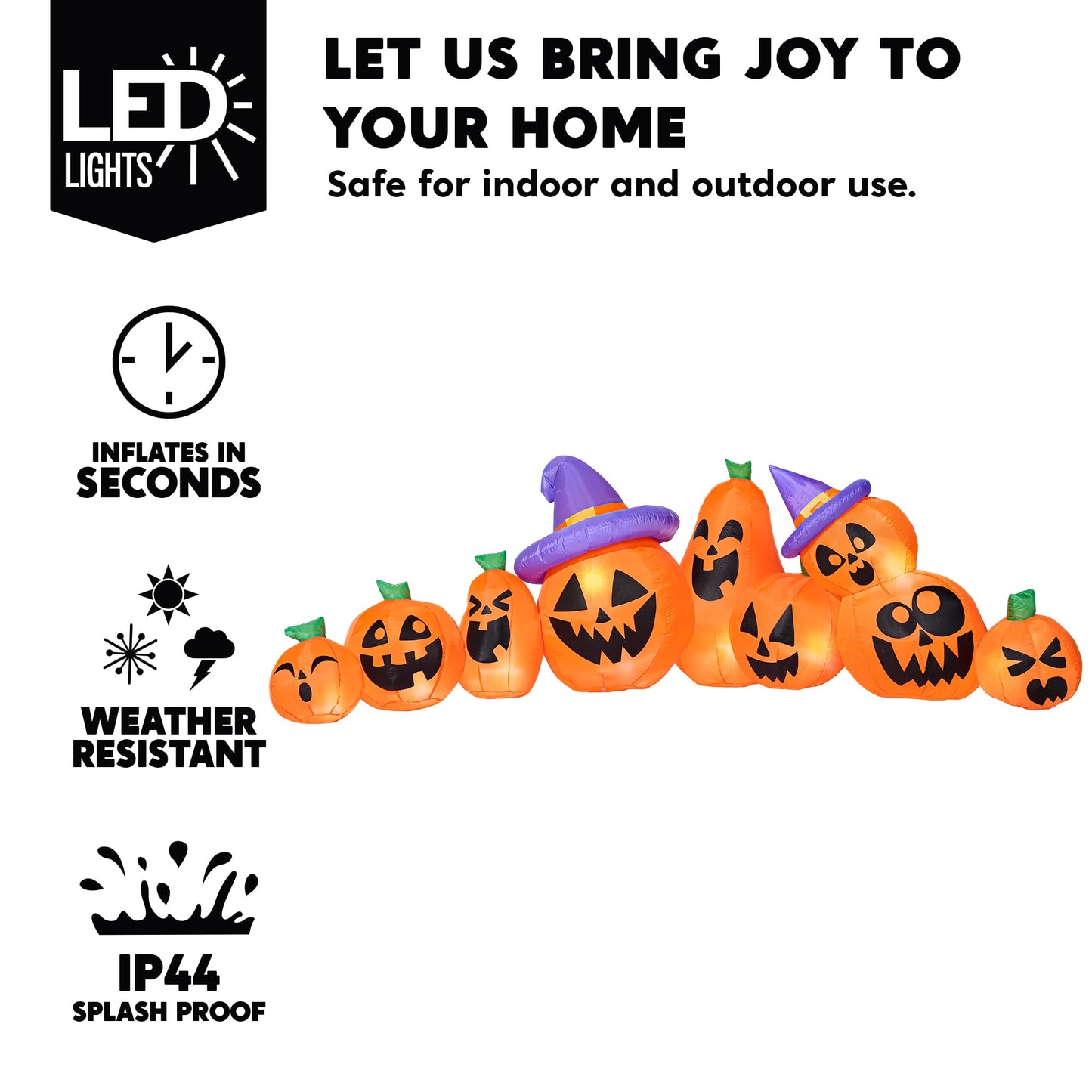 Syncfun 12.5 FT Halloween Inflatable Long Pumpkin with Witch Hat Decorations Inflatables with Build-in LEDs,Halloween Decor Outdoor Blow Up Yard Decorations
