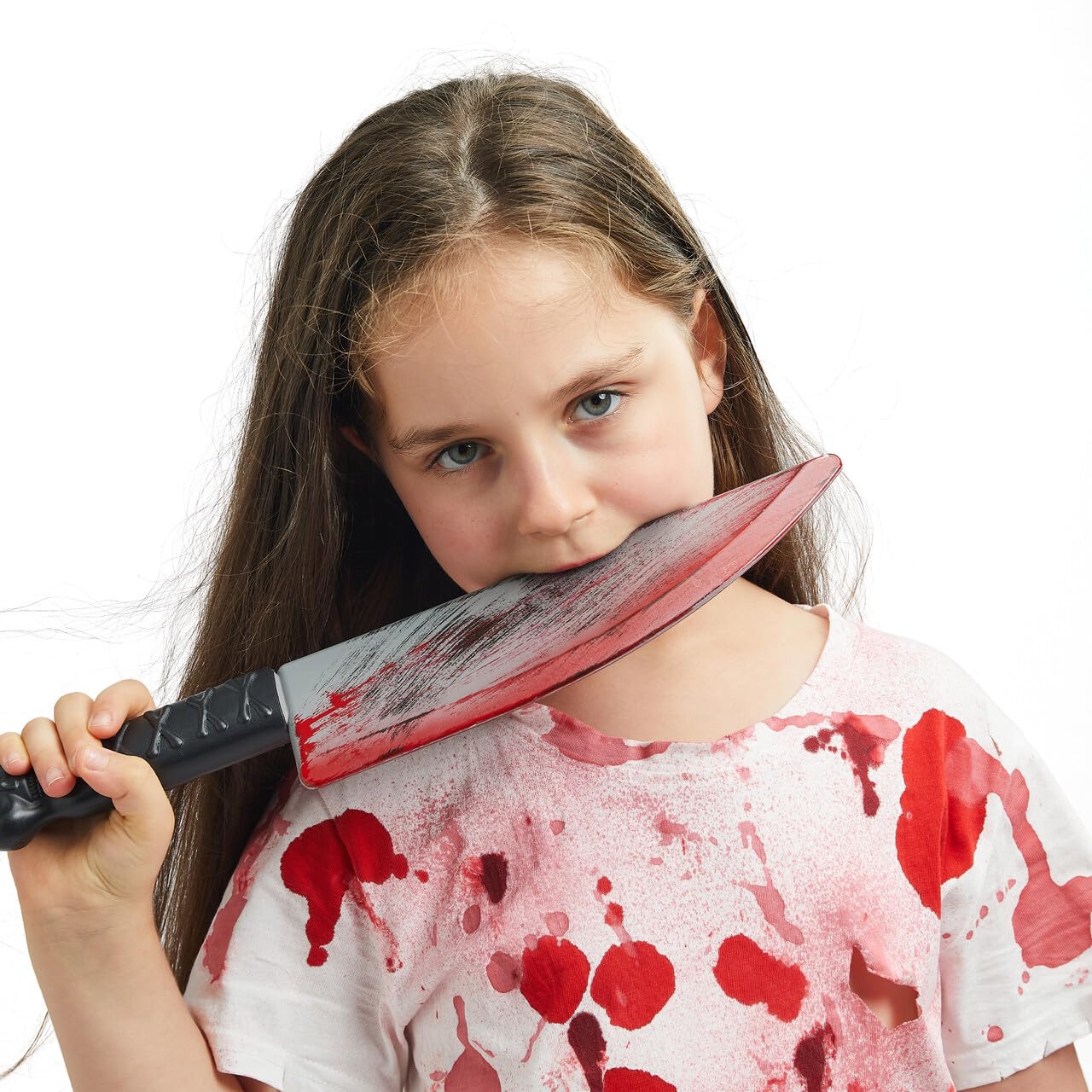 SYNCFUN 15.4 Inch Halloween Fake Knife With Fake Blood Prop,Large Plastic Halloween Prop Knife Toy for Costume Accessories Horror Costumes,Scary Accessories for Kids & Adults