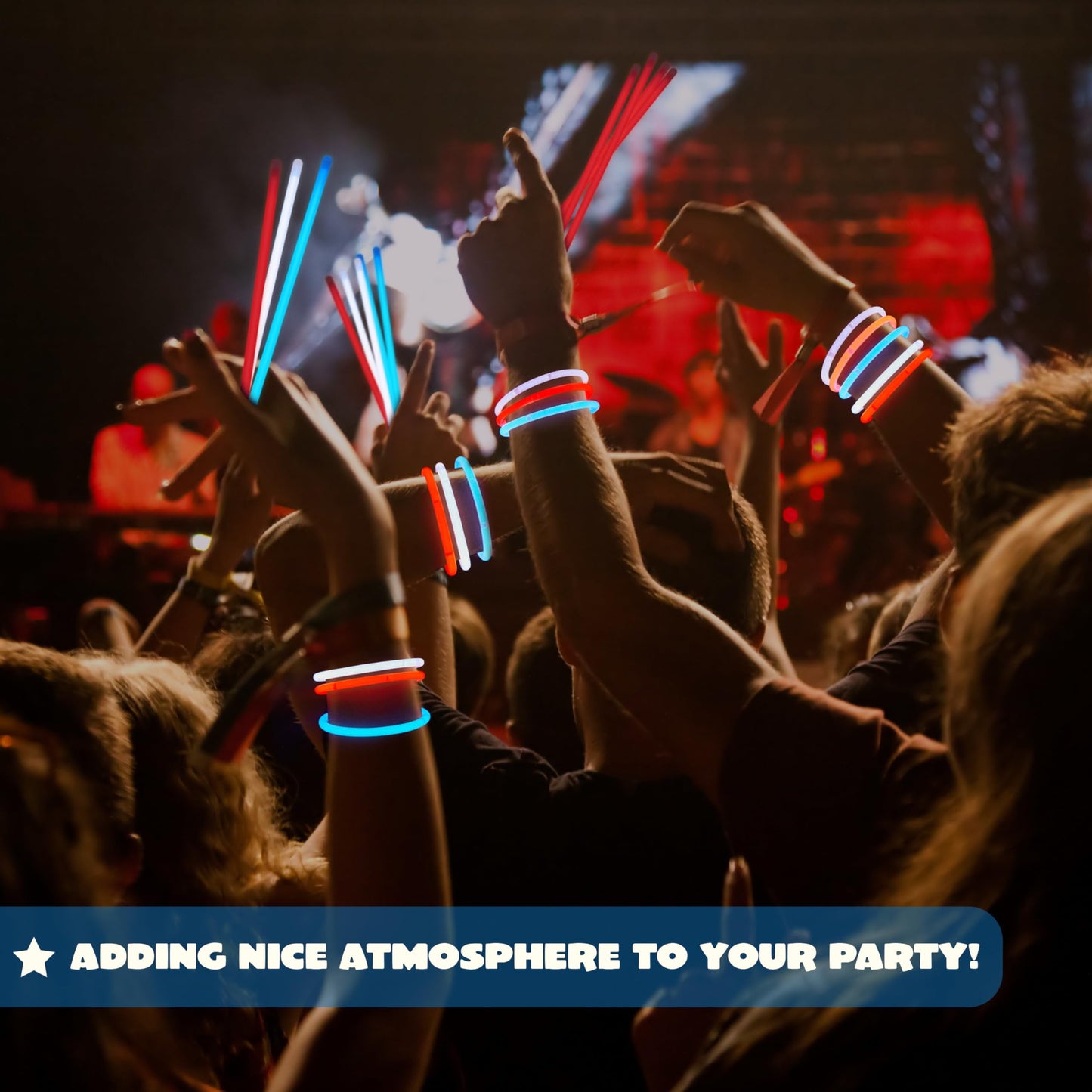 72 July 4th glow sticks with connectors, children's and adult red, white, and blue glow in the dark bracelets