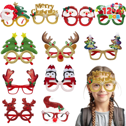 Joyfy 12 Pcs Christmas Eyeglasses Frames Glitter Party Glasses Frames Costume Accessories for Christmas Parties Holiday Favors Photo Booth
