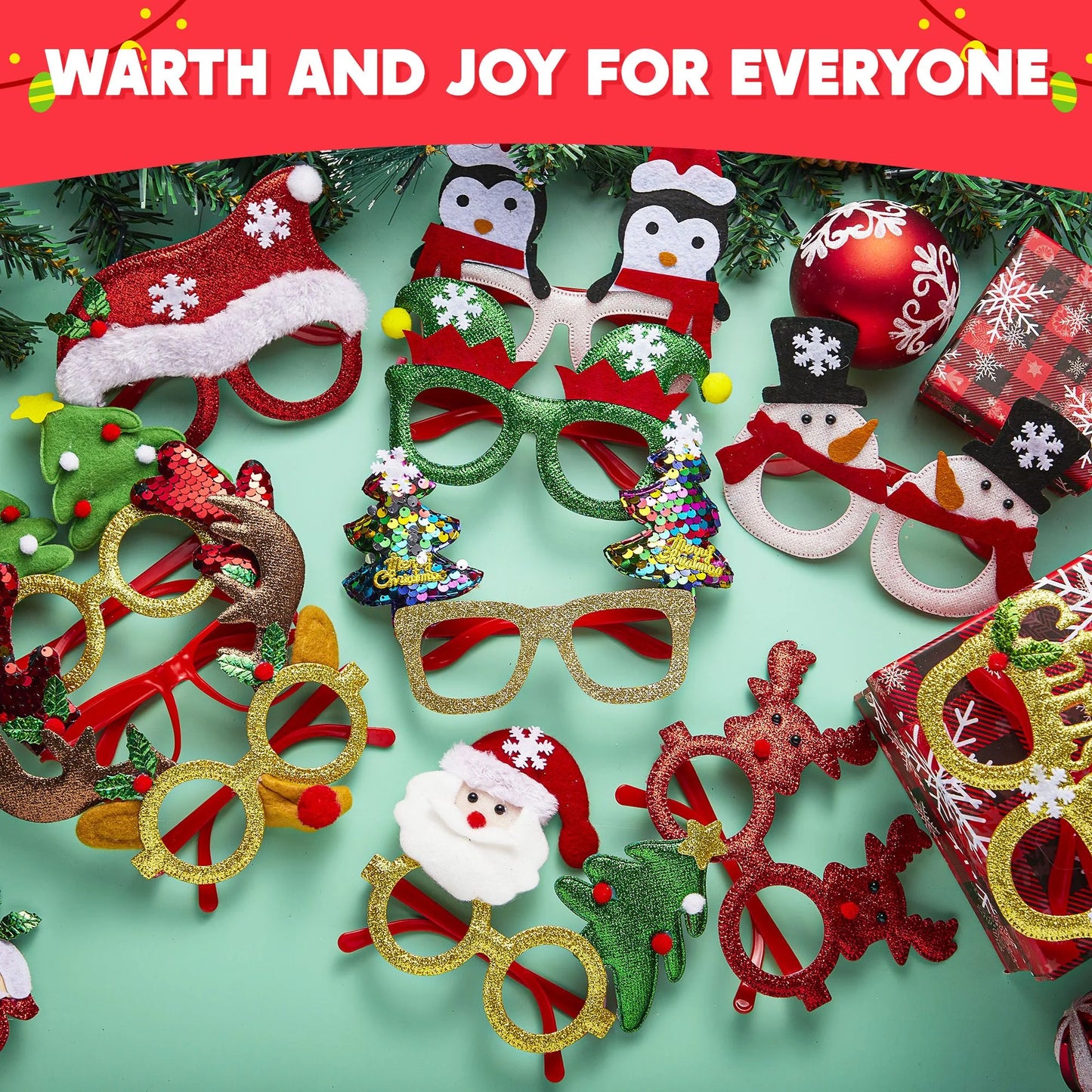 Joyfy 12 Pcs Christmas Eyeglasses Frames Glitter Party Glasses Frames Costume Accessories for Christmas Parties Holiday Favors Photo Booth