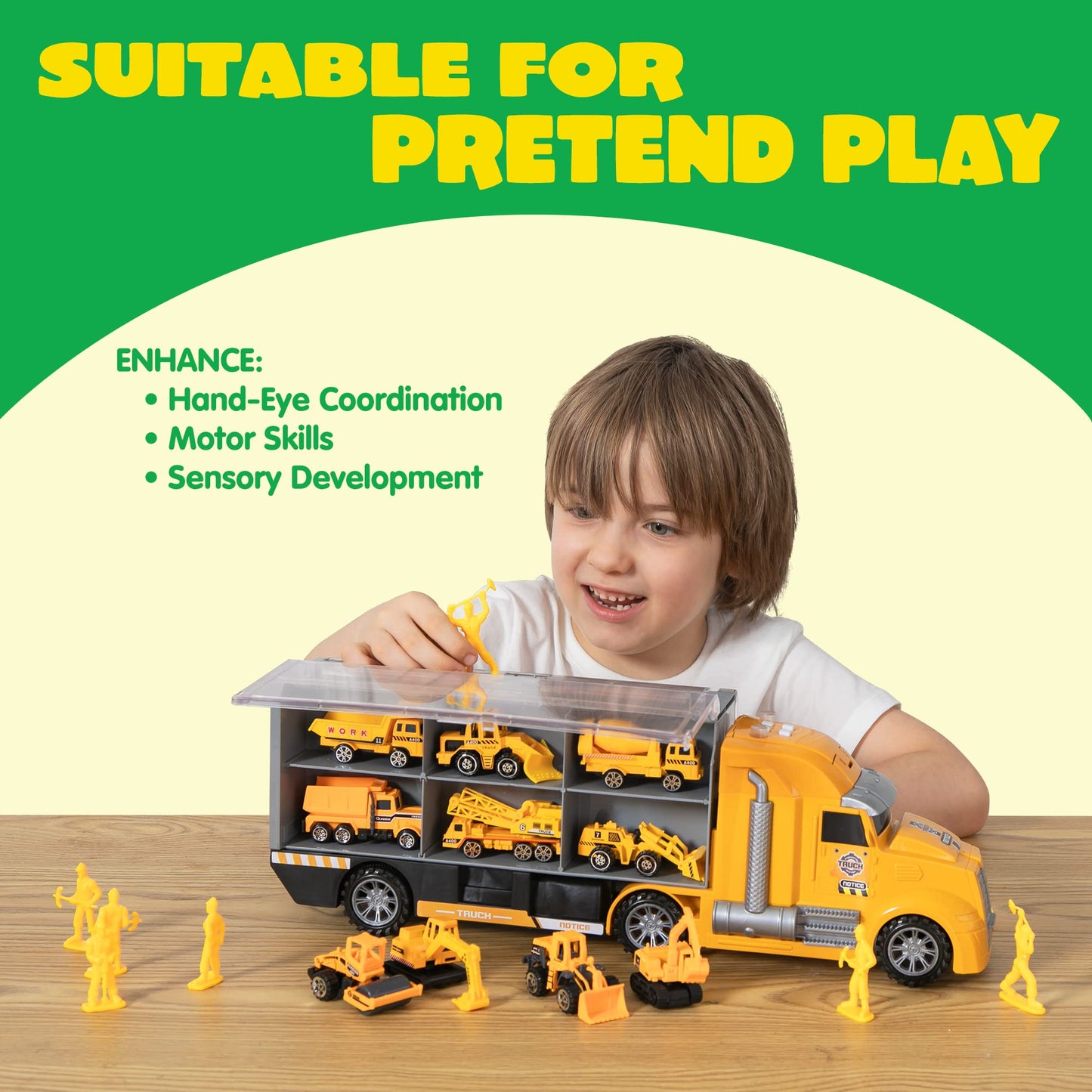 Syncfun 25 in 1 Die-cast Construction Play Vehicle Set, Vehicles with Sounds and Lights in Carrier Truck, Push and Go Car Toy, Kids Birthday Gifts for 3 4 5 6 Years Old Boys