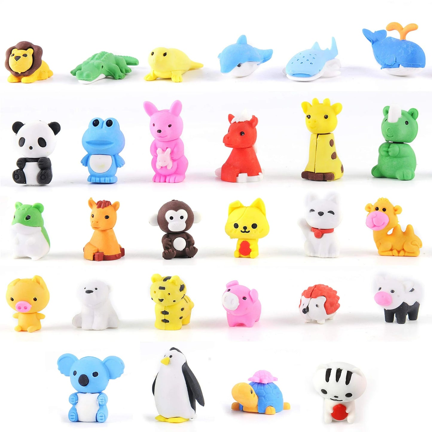 SYNCFUN 56 Pcs Valentines Cards for Kids( 28 Erasers and 28 Cards),Animal Erasers Bulk with Red Heart Boxes for Valentines Classroom Exchange Cards Gifts
