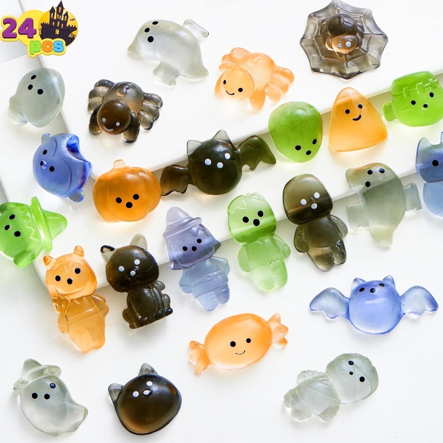 Joyfy 24 PCS Halloween Mochi Squishy toys, Stress Relief Toys, Halloween Party Favors for Kids, Trick or Treat, Classroom Exchange, Game Prizes