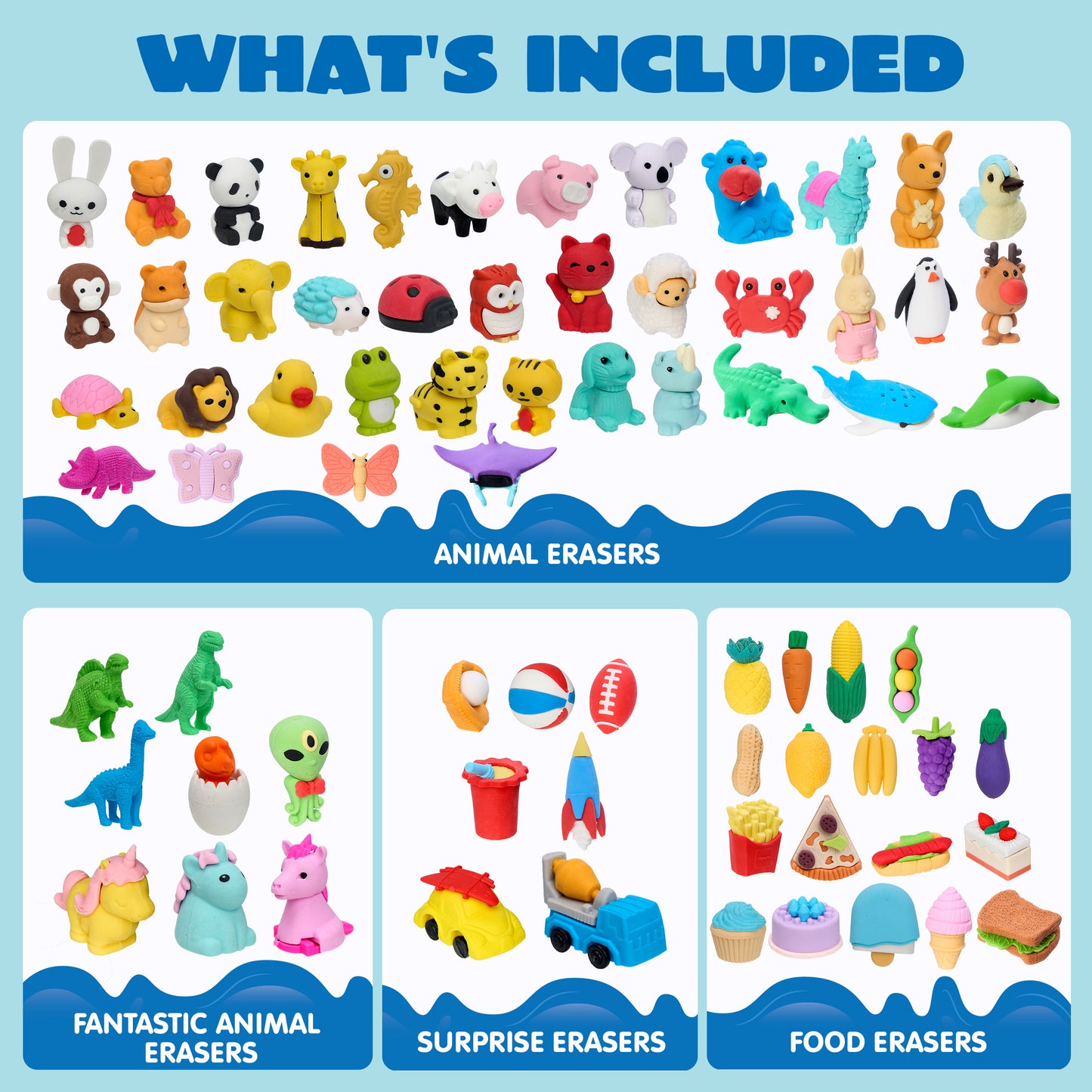 JOYIN 72 Pcs 3D Erasers for Kids, Food & Animals Erasers Bulk, Fun & Cute Mini Erasers for Pencil, Desk Pets, Classroom Prize, Birthday Party Favors, Treasure Box Toys, Gifts for Boys Girls