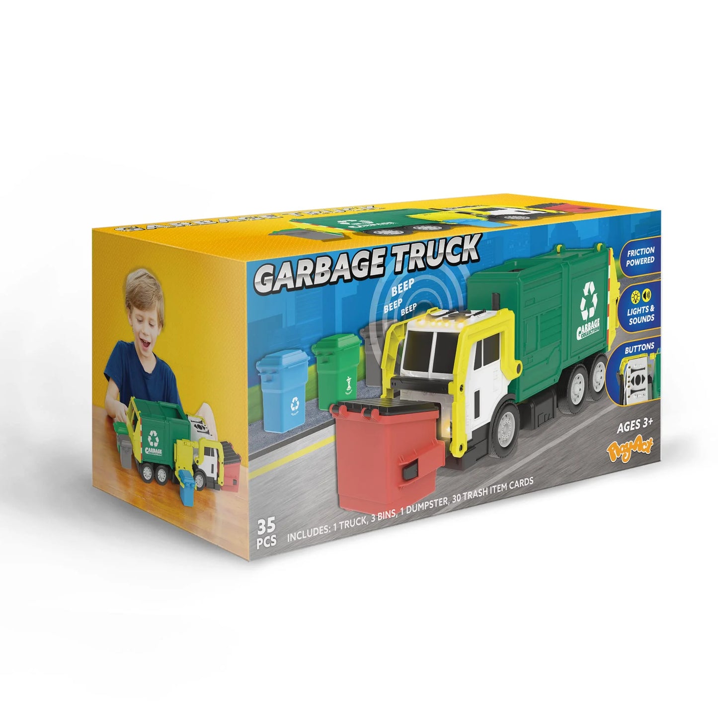 SYNCFUN Garbage Truck Toys for Boys, 16" Large Trash Truck Toys with Dumpster and Trash Bins, Play Vehicle Toys for Kids Age 2 3 4 5 6 Years Old