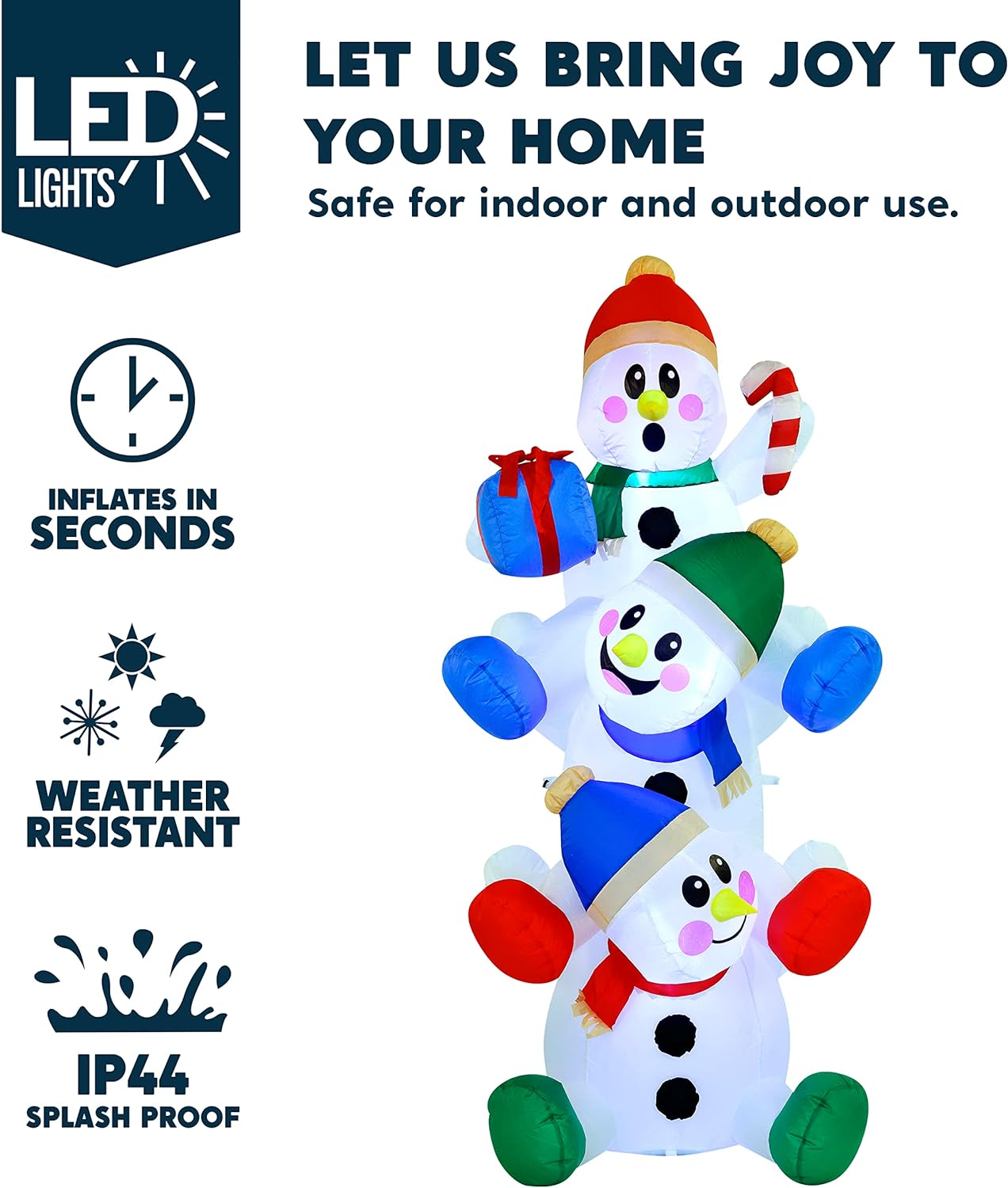 Joyfy 6ft Christmas Inflatables Snowman Outdoor Decorations,Stacked Snowman Christmas Blow Ups with Built-in LEDs for Holiday Party Garden Yard Lawn Decor