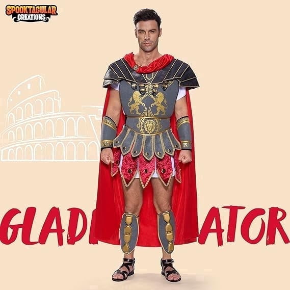 Joyfy Men's Roman Gladiator Costume Set for Halloween Audacious Dress Up Party X Large