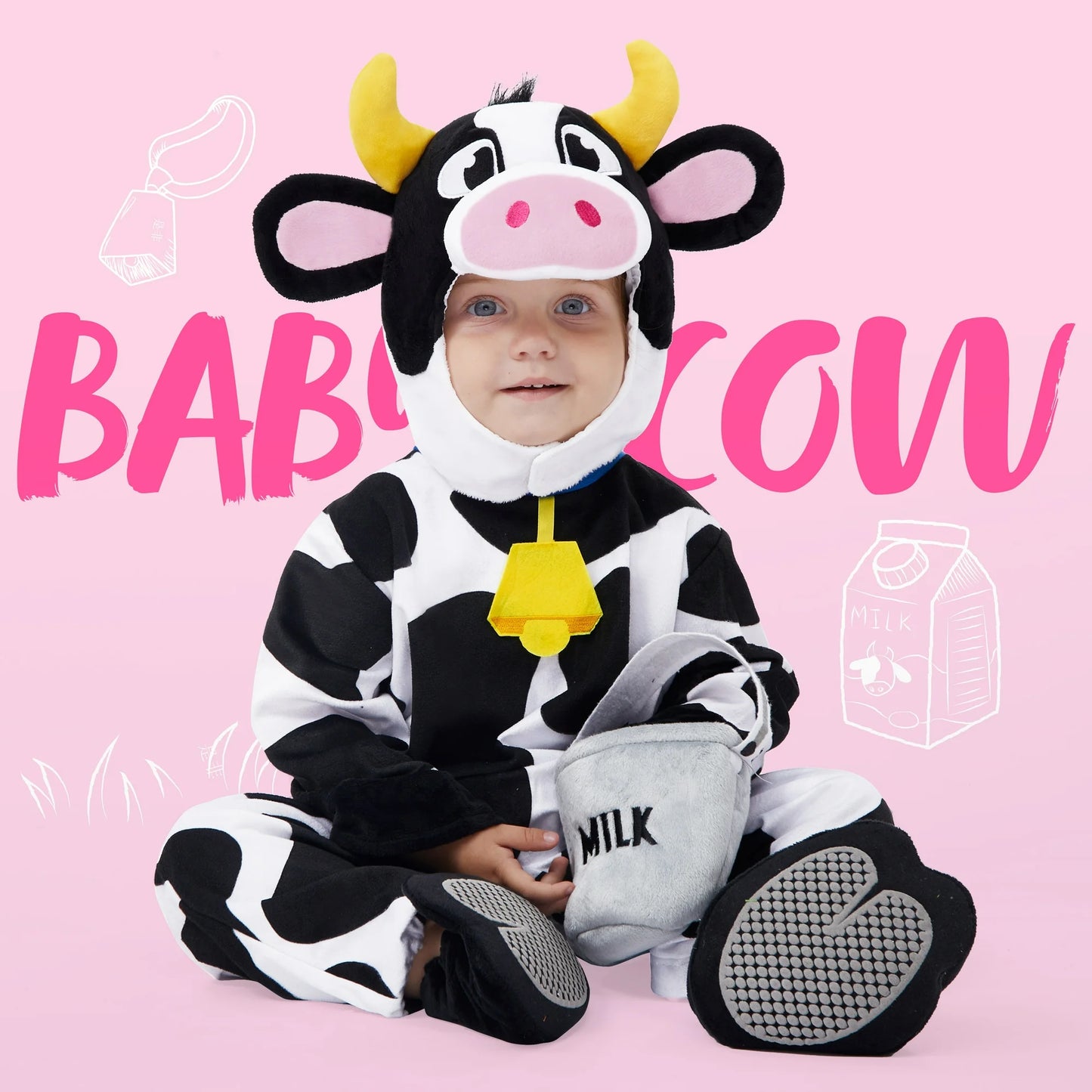 Syncfun Baby Cow Costume with Milking Bucket for Toddler, Kids Halloween Farm Party Dress up Role Playing Cosplay 0-5 Years