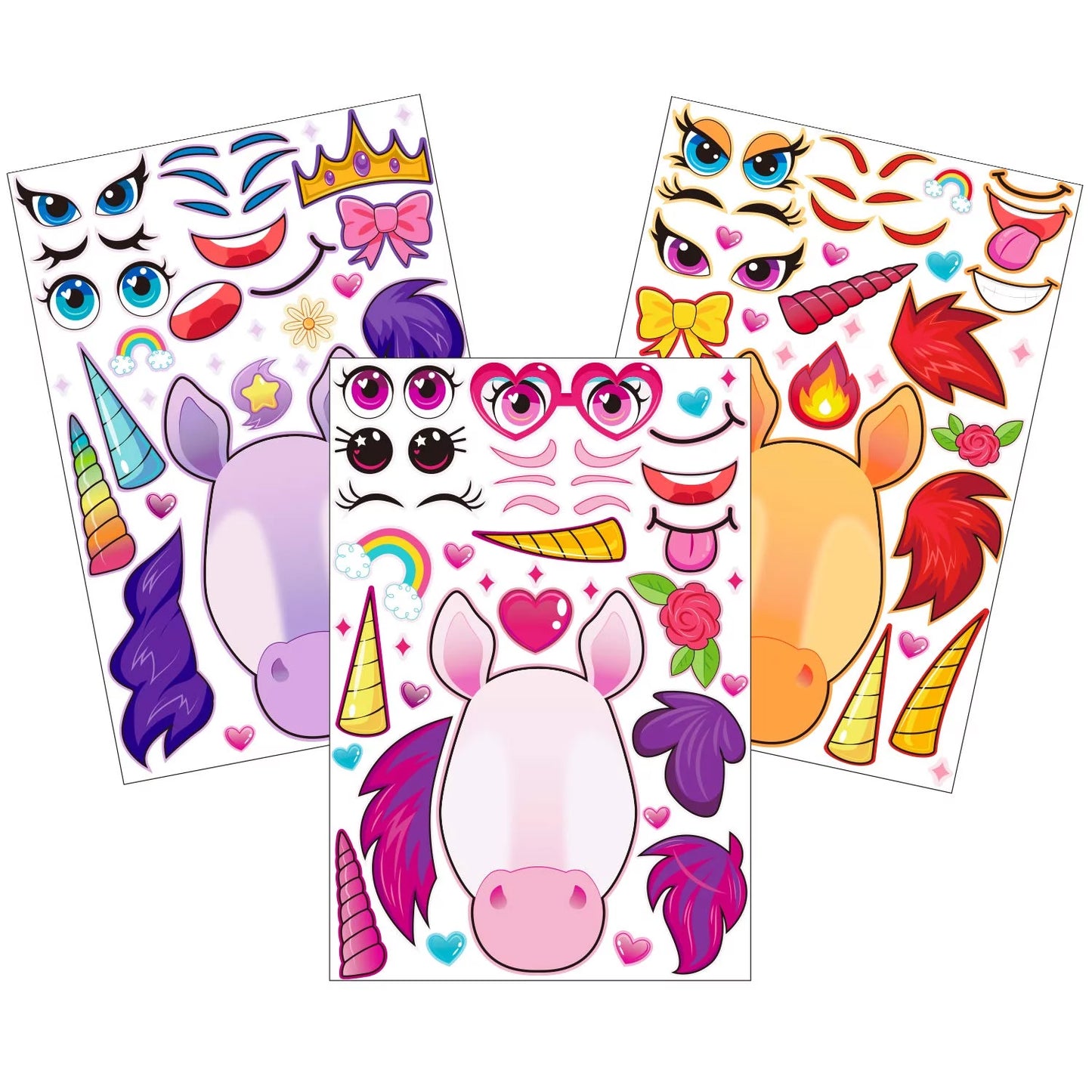 SYNCFUN 36 Pcs Unicorn Stickers for Kids Make-a-Face Sticker Sheets 9.8"x6.7" Make Your Own Animal Mix and Match Stickers, Birthday Holiday Party Favor Craft Gifts for Girls & Boys