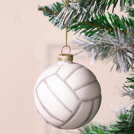Joyfy Christmas Volleyball Glass Ornament, Sports Ball Glass Blown Ornament Ball for Christmas Tree Decoration, Boys Sports Ornament for Xmas Gift Holiday Party Favor Indoor Decoration