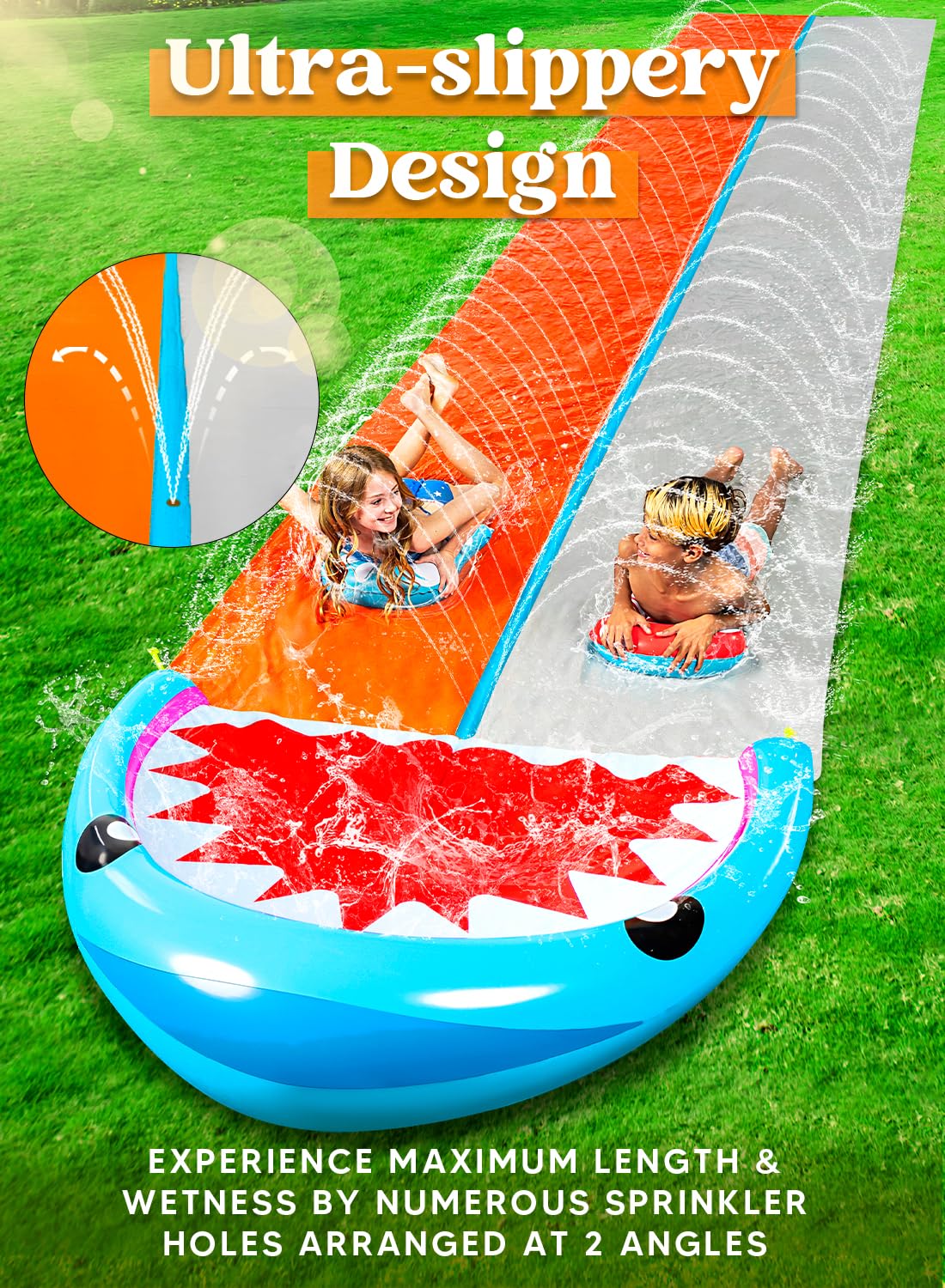 Syncfun Water Slides with 2 Boogie Boards, 21ft Backyard Outdoor Lawn Slip Waterslide with Sprinklers Summer Toy, Shark