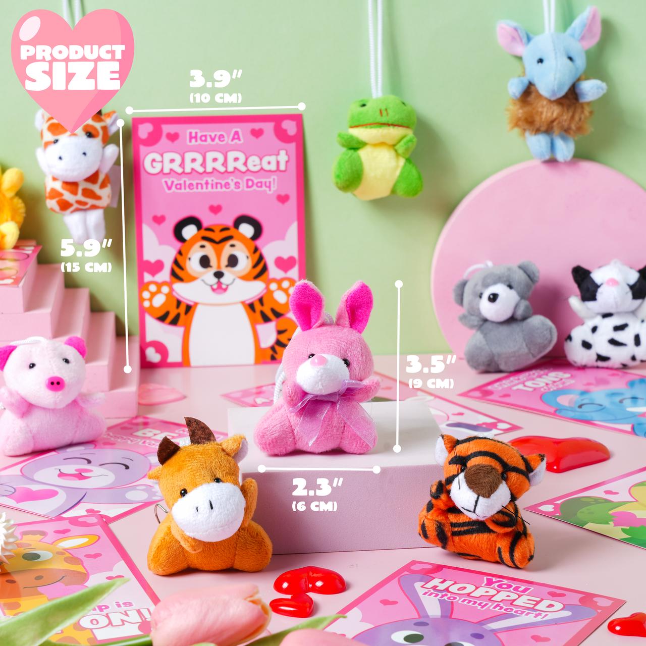 28 Pieces Valentine's Day Mini Stuffed Animals with Matching Bands