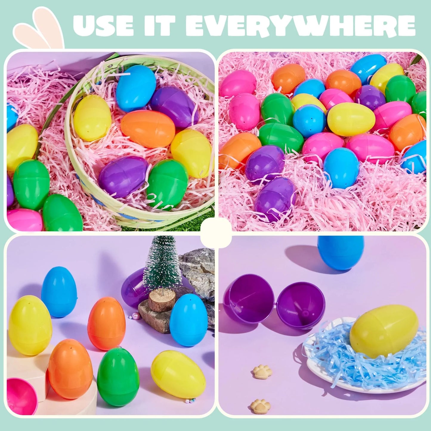 SYNCFUN 100 pcs 3.15" Unfilled Easter Eggs, Empty Plastic Easter Eggs Bulk Fillable with Candy, Treats, Presents For Toy Basket Party Favor, Easter Decorations
