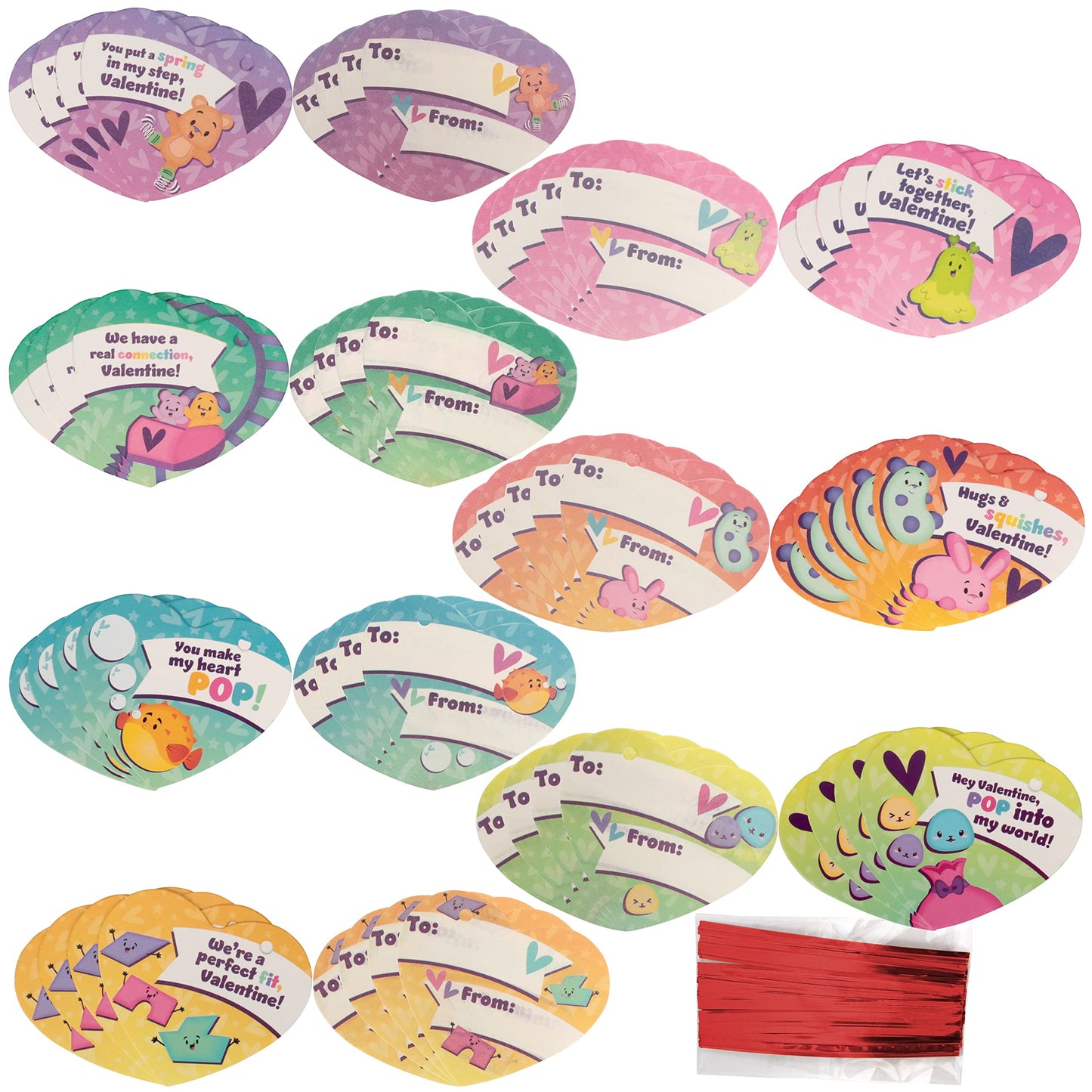 28 Packs Valentine Stress Relief Toys with Heart Shells and Cards