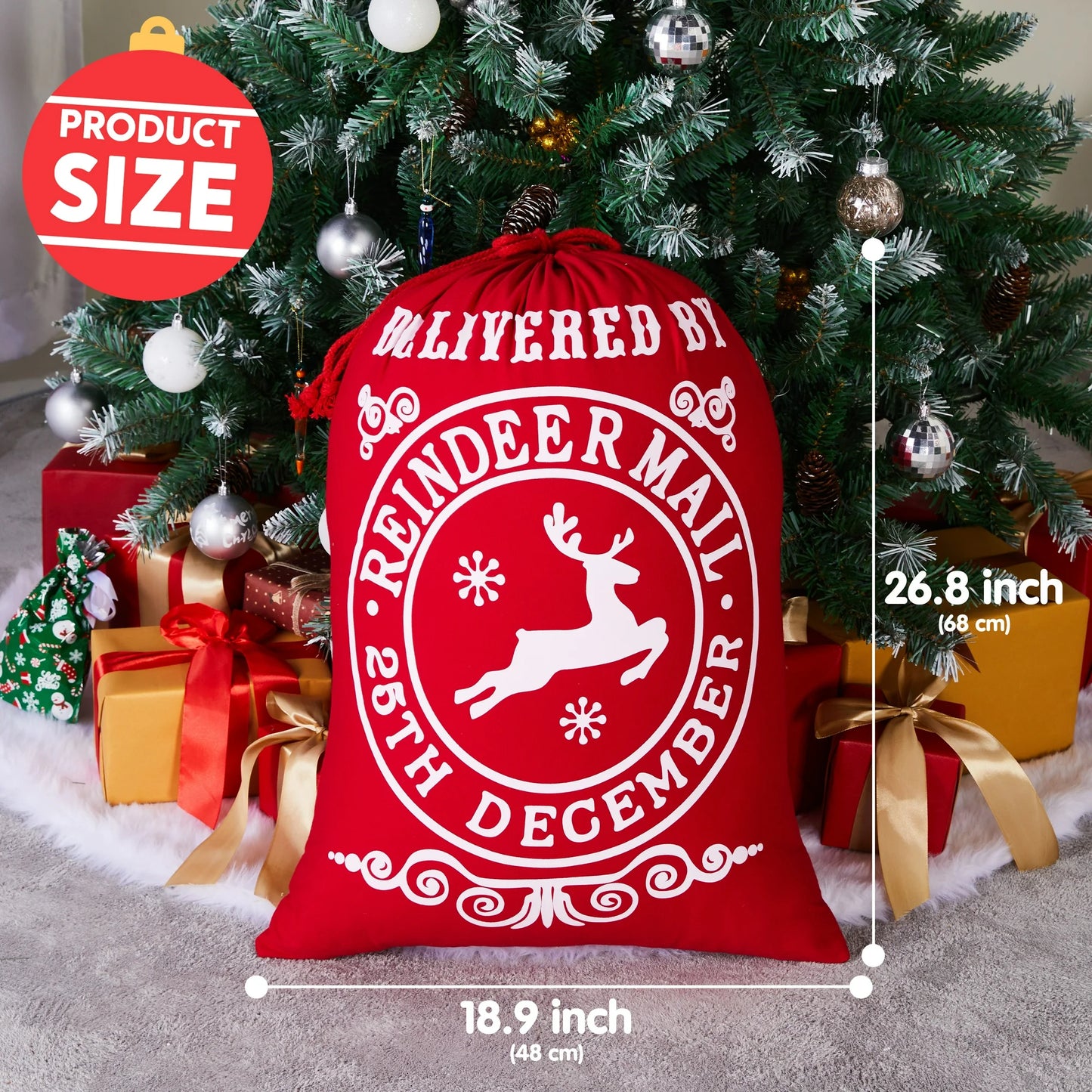 Joyfy Christmas Drawstring Gift Bag Santa Burlap Sack 26" x 19" Cloth Pouch for Xmas Presents Package, Event Party Supplies, Christmas Party Favors