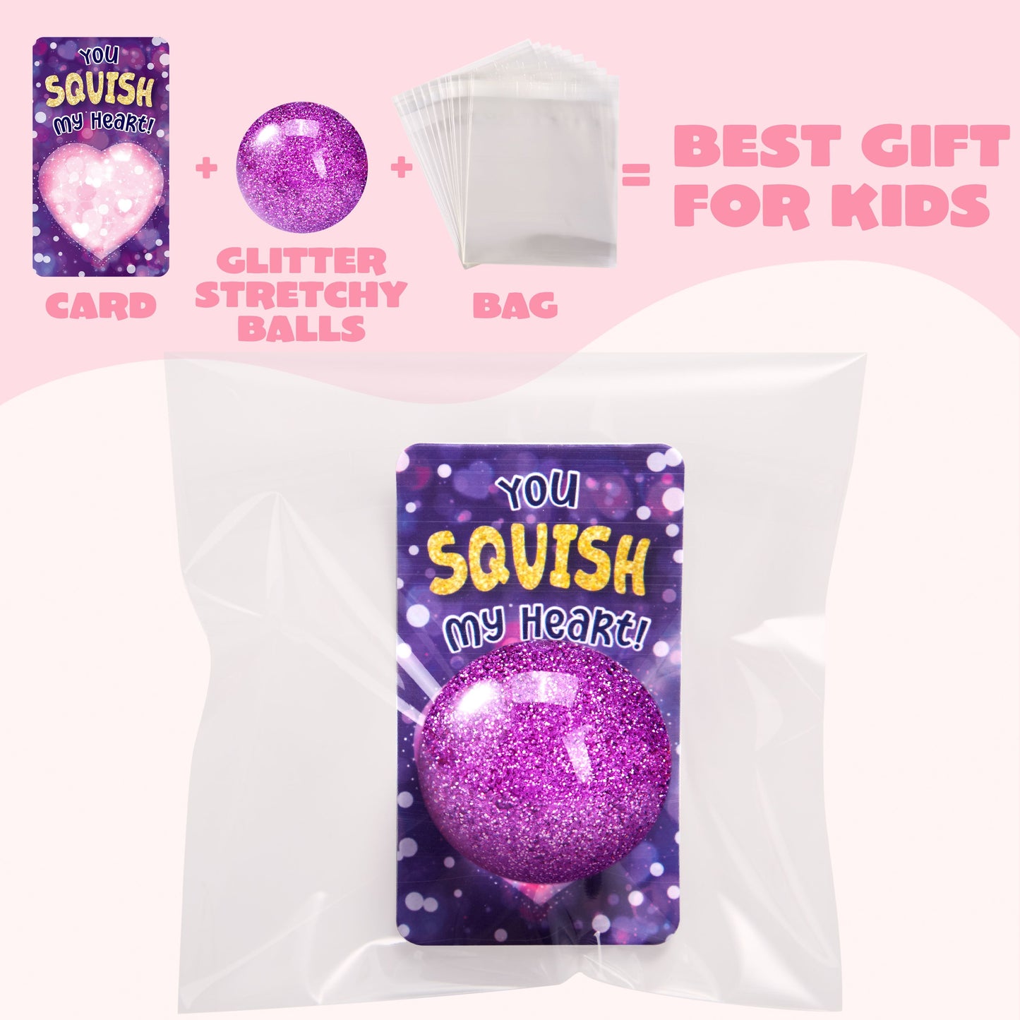 28 Packs Valentine's Day Stretchy Balls with Cards, Classroom Exchange Gift for Kids, Valentine's Party Favors, Classroom Holiday Reward Prizes, Stress Relief Stretch Balls
