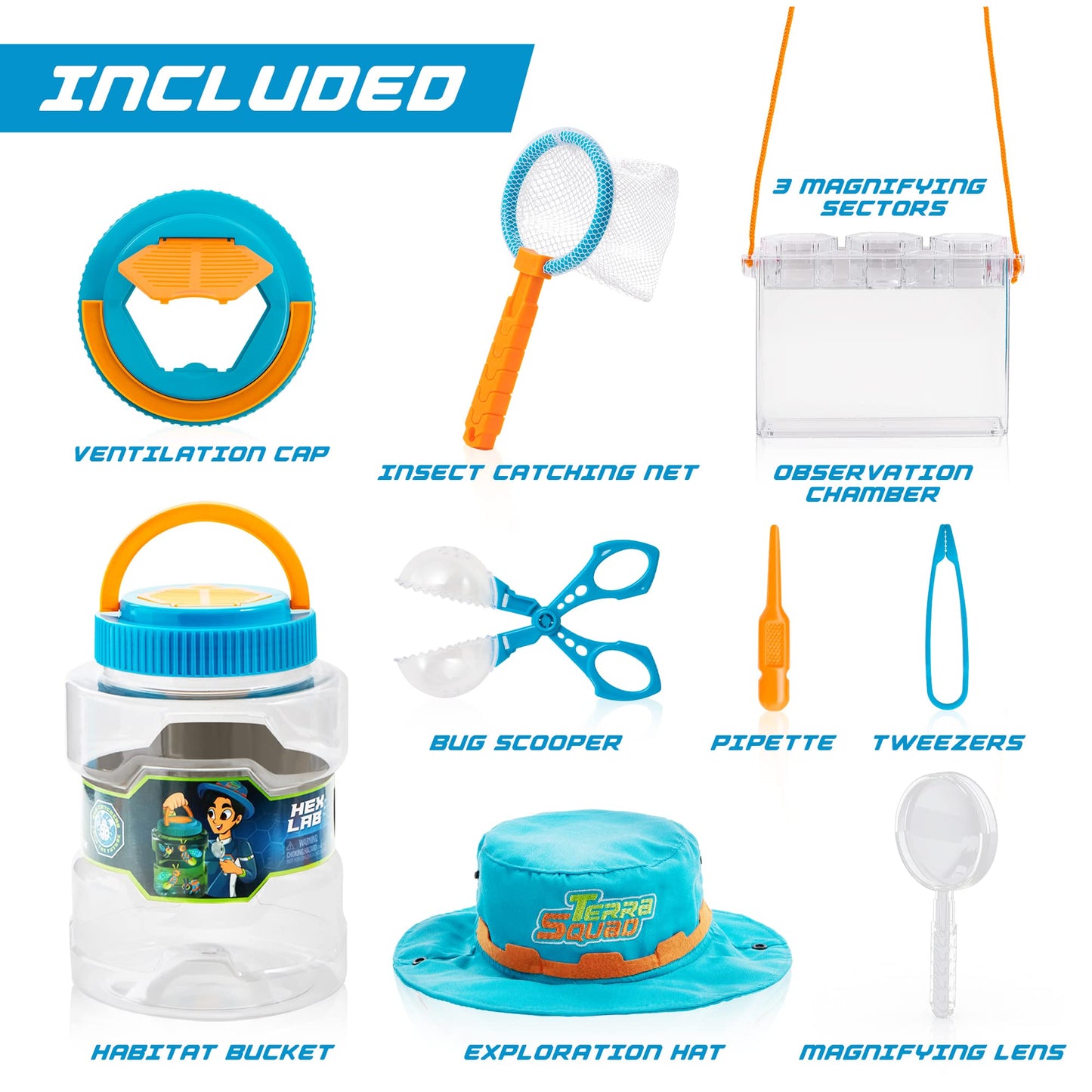 SYNCFUN Bug Catcher Nature Exploration Set - Includes Habitat Bucket, Critter Box, Butterfly Net and Exploration Hat Bug Catching Kids 3+