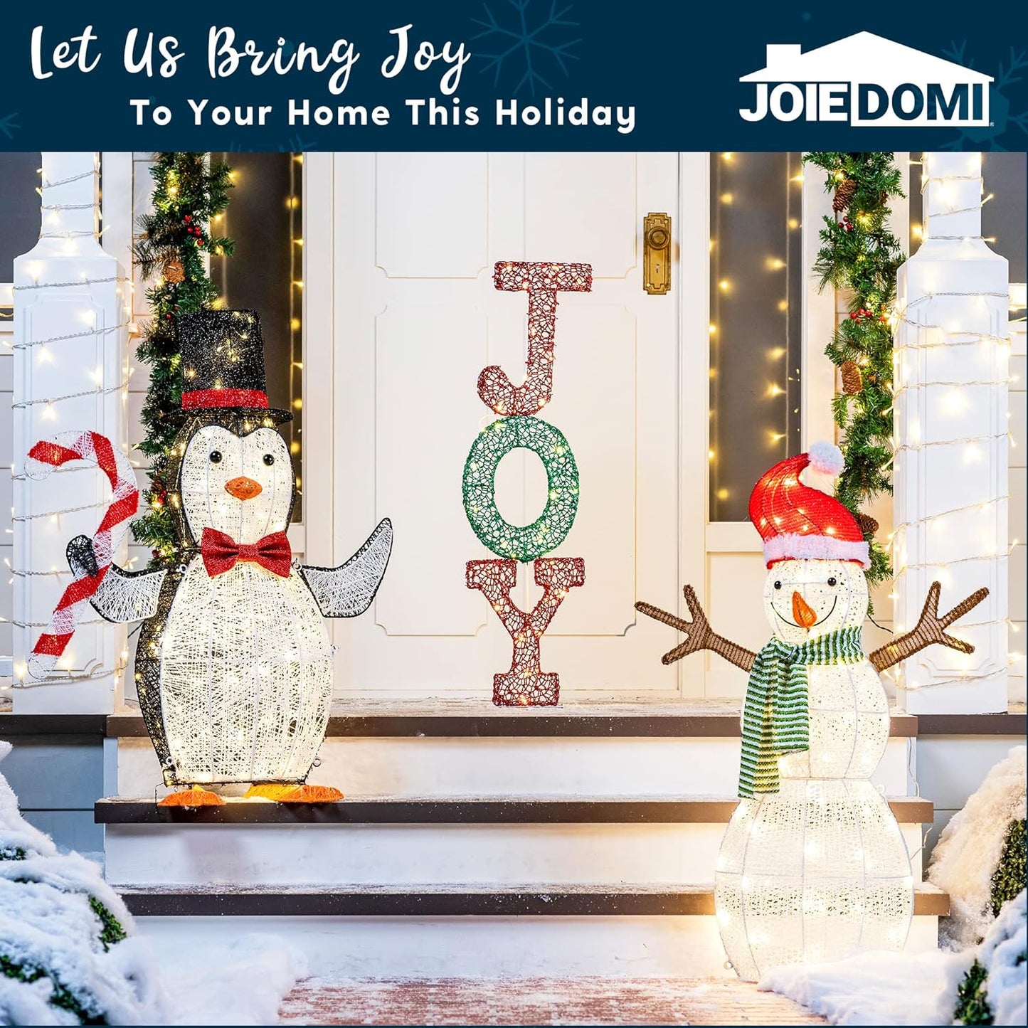 Syncfun 3 FT Joy Letters Yard Light Christmas Outdoor Decorations,30 Pre-Lit LED 2D Stacked Joy Letters Christmas Decorations,Christmas Yard Light with Stakes Decorations Outdoor Holiday Decor
