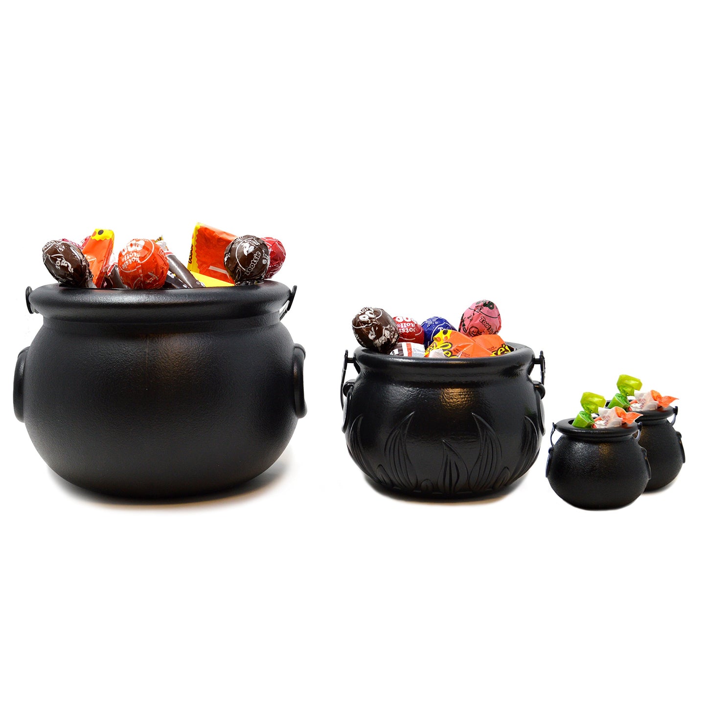 SYNCFUN 4 Pack Halloween Cauldron with Handle,Halloween Candy Bucket Basket Candy Bowl Halloween Bucket Plastic Cauldron Trick or Treat Bucket