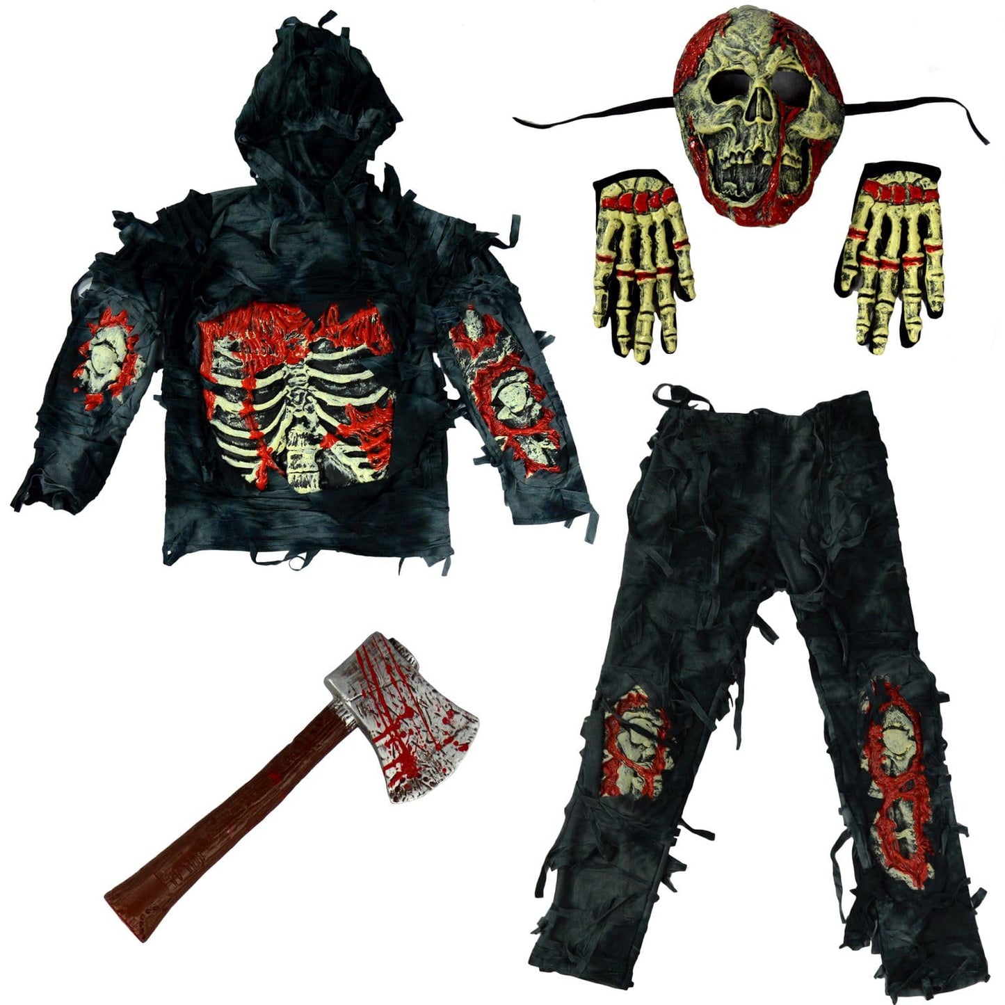 Syncfun Kids Zombie Costume, Scary Halloween Zombie Costume for Boys, Monsters Costume with Toy Axe for Halloween Party Dress-Up Age Up to 14 Years