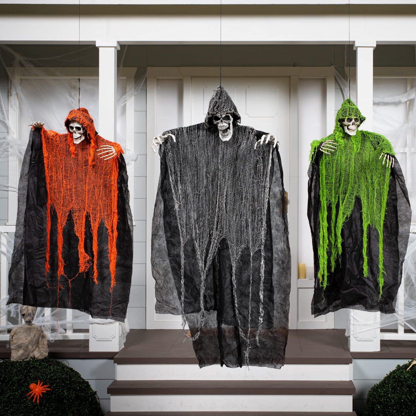 Joyfy 3 Pack Halloween Hanging Ghosts,Scary Skeleton Ghosts Grim Reapers Decorations for Halloween Indoor Outdoor Yard Home Decorations