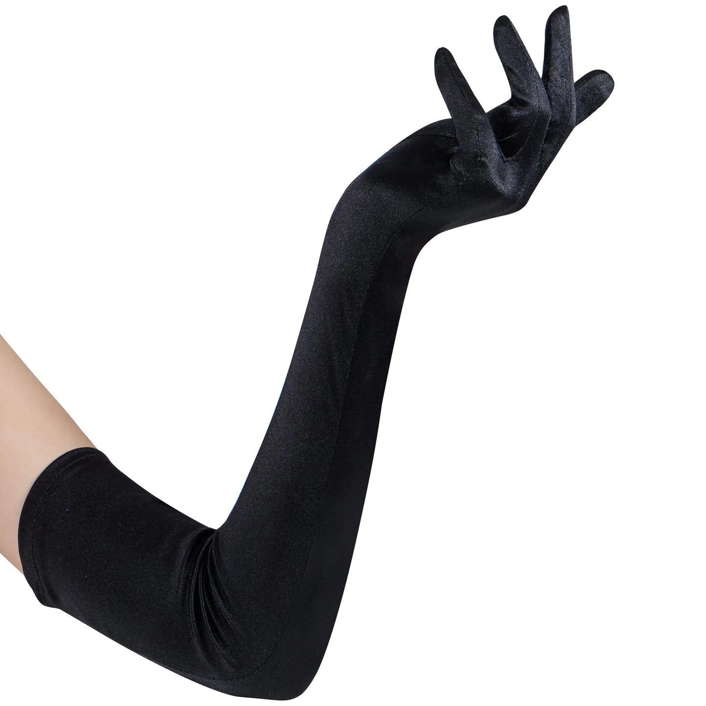 Syncfun Black Long Satin Gloves for Women, Silk Stretch Gloves Adults Sizes