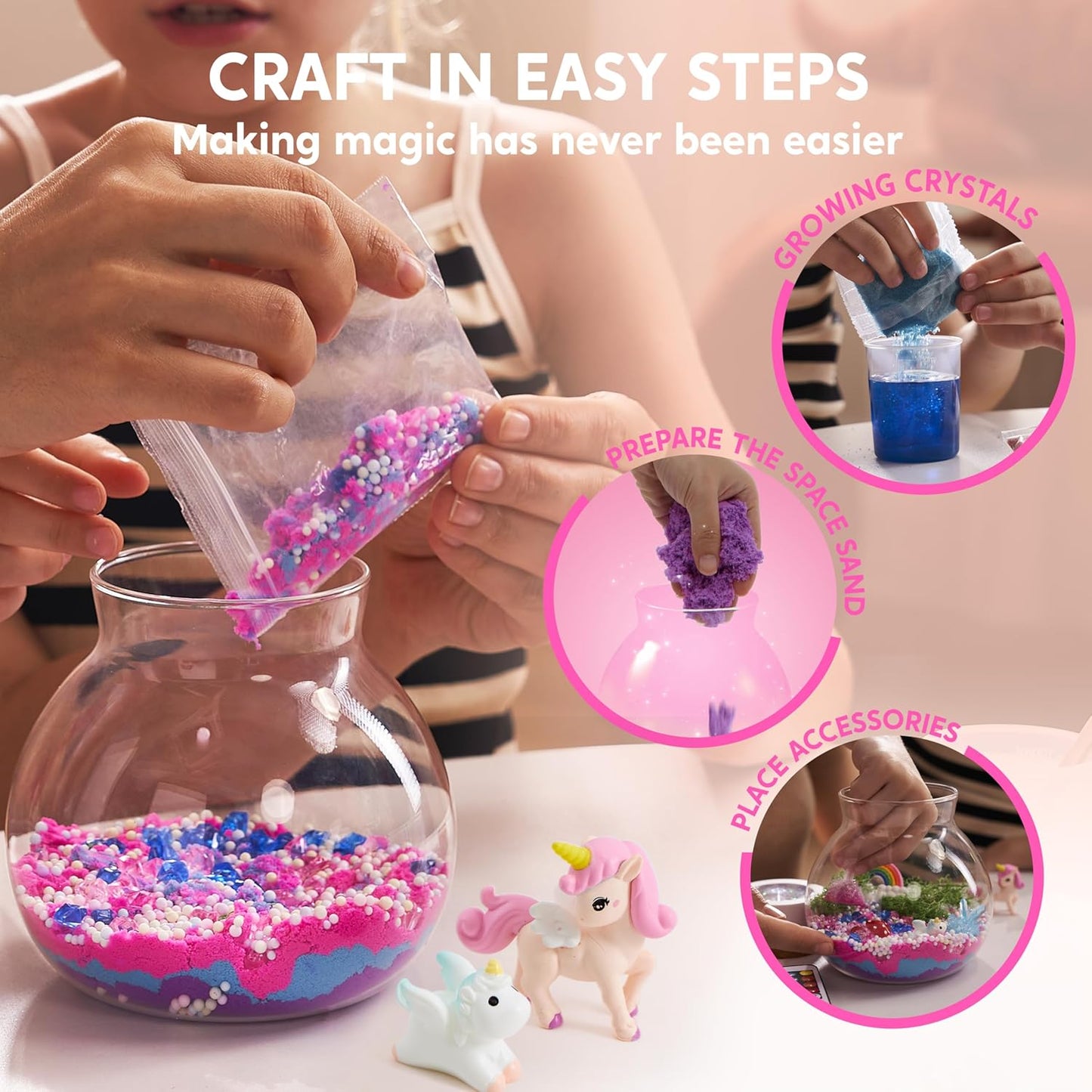 Klever Kits Unicorn Crystal Terrarium Crafts Kit for Kids with LED Night Light, Crystal Growing Science Kit Girls Gift for Aged 6+ Years