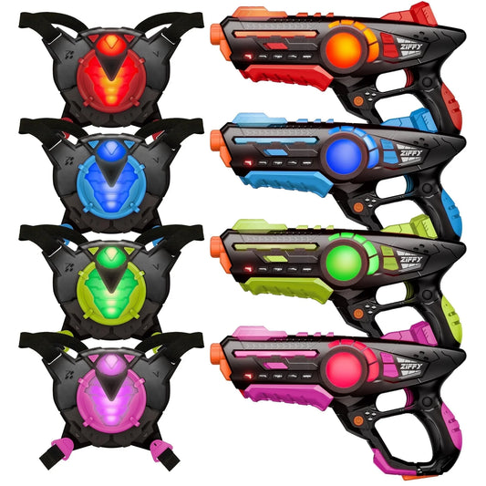 ZIFFY Laser Tag Set of 4 with Vests, Multi-Functional Laser Tag Indoor&Outdoor Family Games Group Activity, Christmas & Birthday Gift for Ages 8+