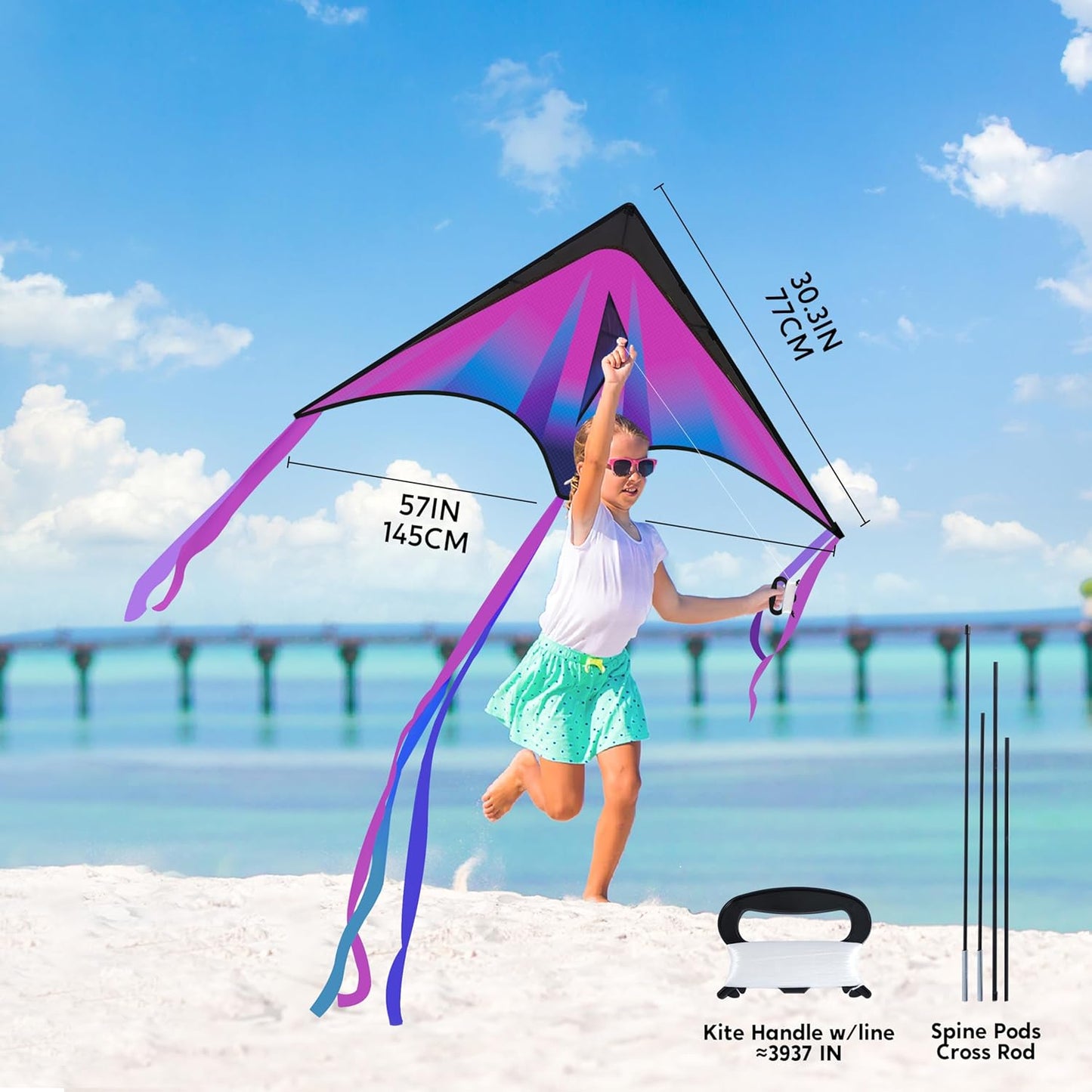 Joyfy 3 Packs Large Delta Kite, Easy to Fly for Kids and Adults with 328ft String, Large Delta Beach Kite for Outdoor Games and Activities