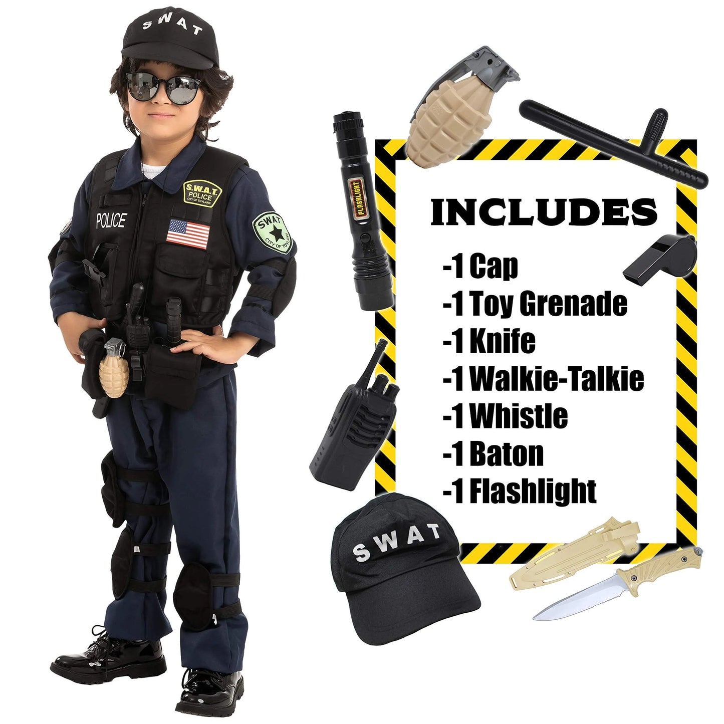 Syncfun Kids SWAT Costume, S.W.A.T. Police Officer Costume for Toddler Boys Halloween Dress Up 5-12 Years