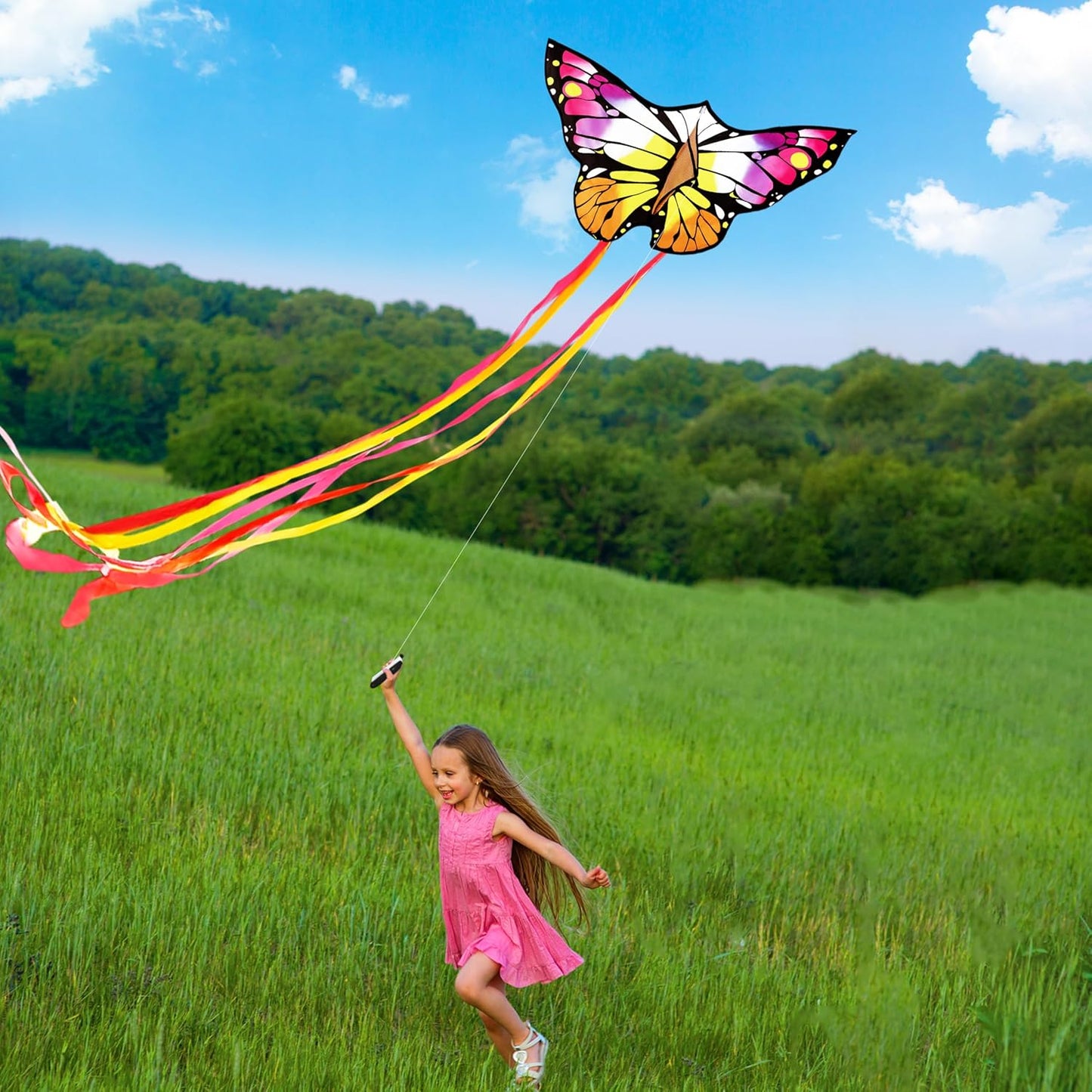 Joyfy Colorful Butterfly Kites Yellow– Easy to Fly for Kids and Adults, Large Beach Kite with 328ft String for Outdoor Games and Activities Kids Gifts