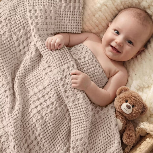 Soft Oat Waffle Baby Blanket, Breathable Turkish Cotton of Rayon Derived from Bamboo for Boys and Girls, Luxuries Throw for Bed, Couch and Sofa