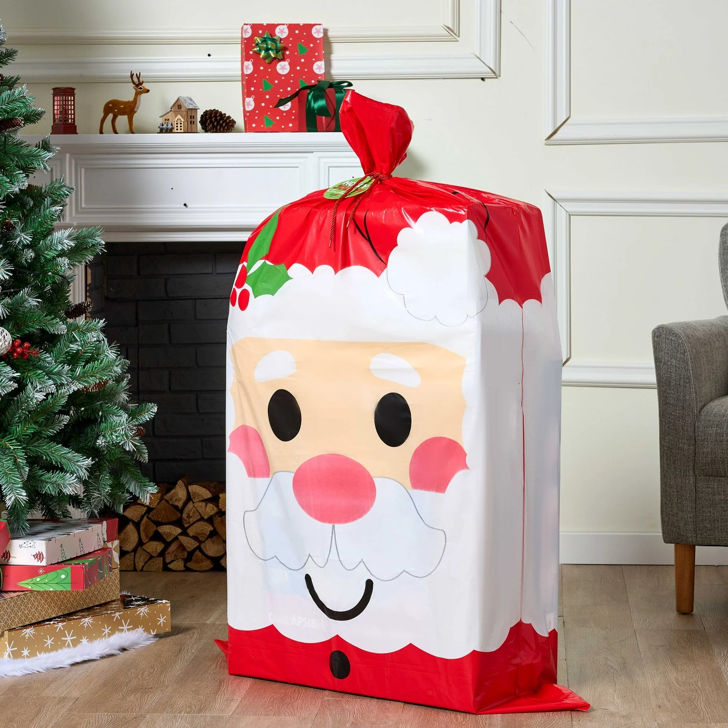 Joyfy Jumbo Christmas Santa Gift Bag Plastic Xmas Gift Wrapping Bag 56”x36” for Gift Giving, Holiday Presents, Giant Gifts Decorations, Festive Surprises