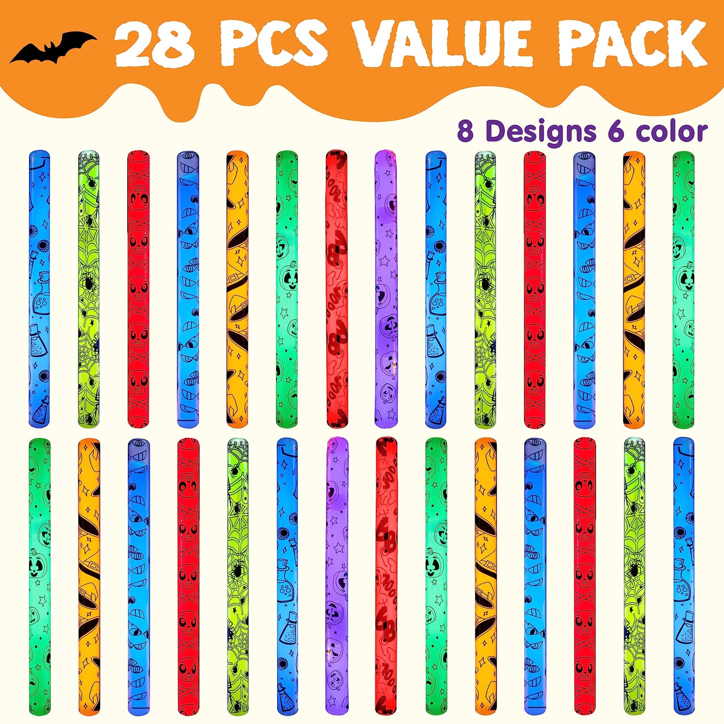Sycnfun 24 Pcs Halloween Glow Sticks Bulk Party Pack,Hanging Wands Glow in The Dark Party Favors,Halloween Goodie Bag Fillers,Halloween Trinkets for Kids,Halloween Activities