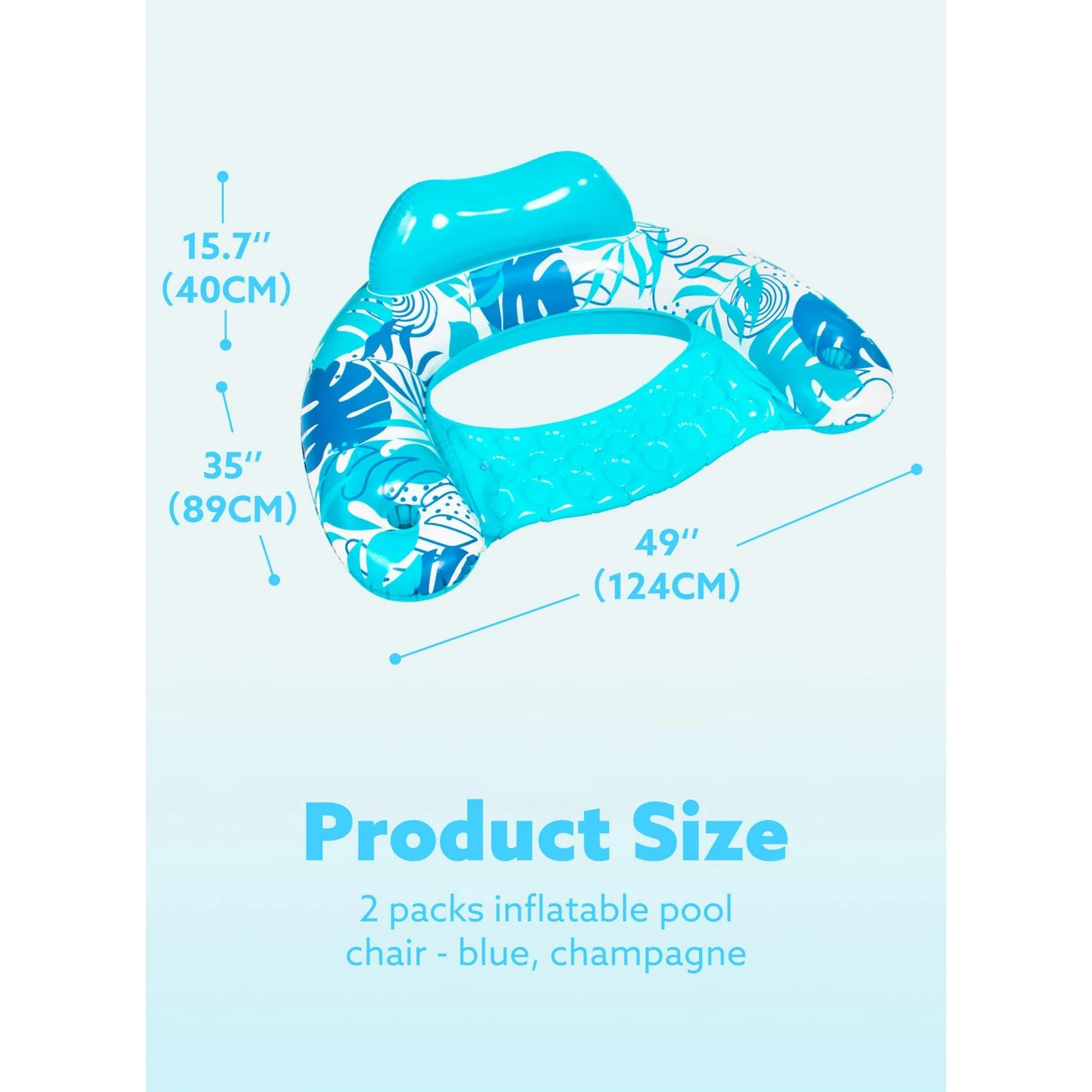 2 Packs Inflatable Pool Chair,Blow up Floating Pool Floats Chair ,Pool Party Toy for Summer (Blue, Champagne)