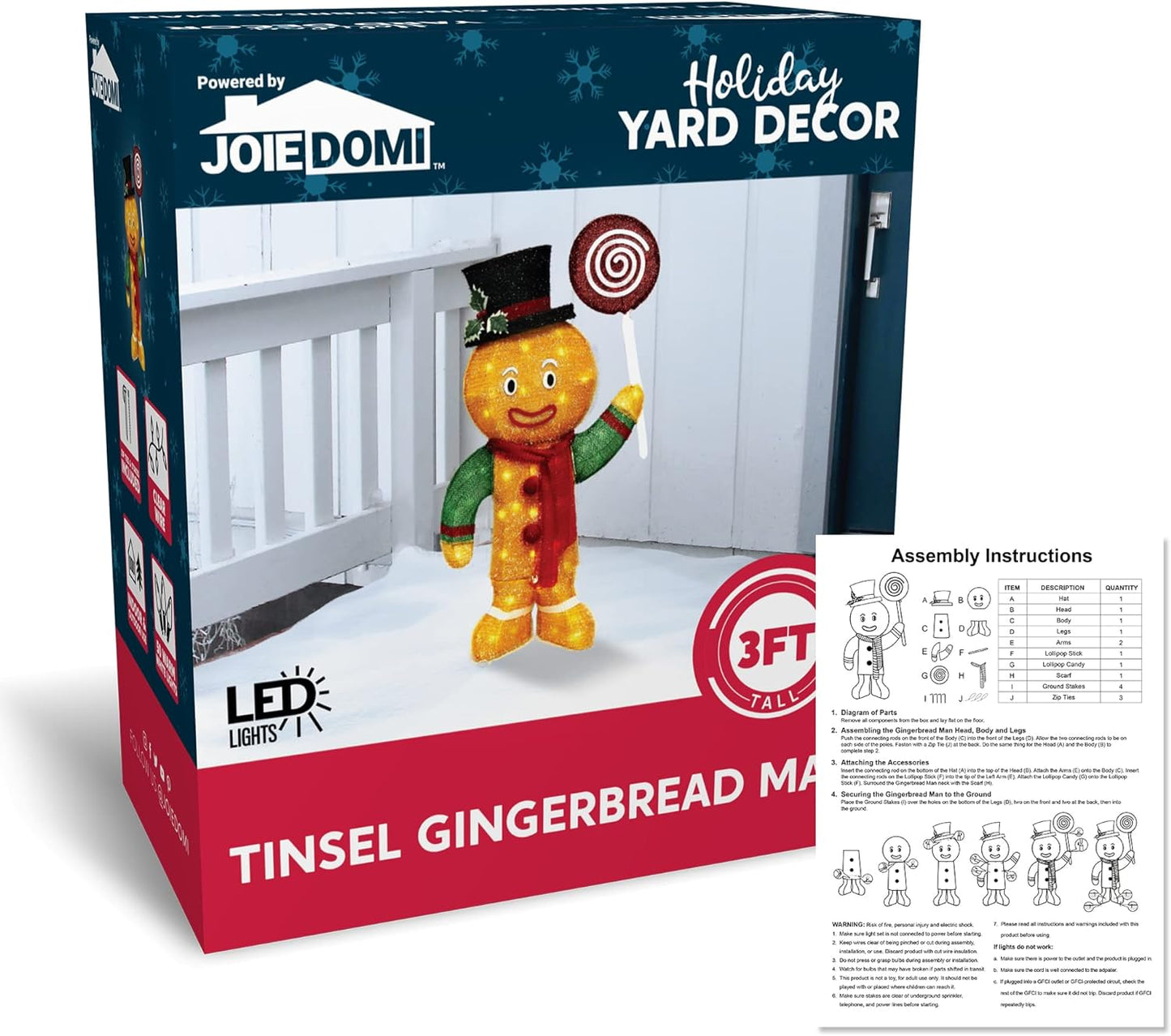 Syncfun 3 FT Gingerbread Man Yard Light Christmas Outdoor Decorations,50 Pre-Lit LED Christmas Decorations,Christmas Yard Light with Stakes Decorations Outdoor Holiday Decor