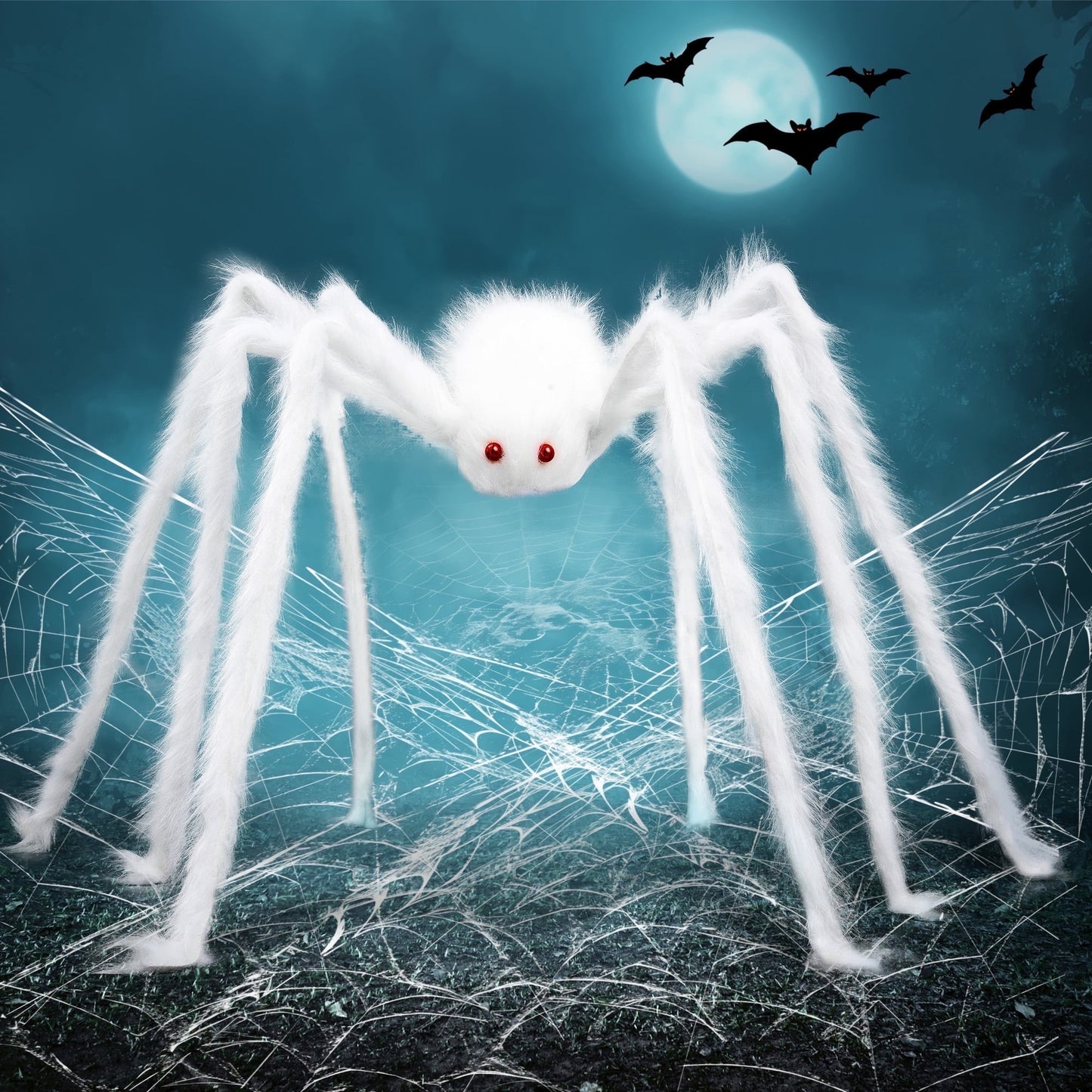 Joyfy 5 ft Giant Spider Halloween Decorations Outdoor,Poseable Scary Spider Lifelike Hairy Prop for Yard,Haunted House,Tree or Porch Party Decorations,White