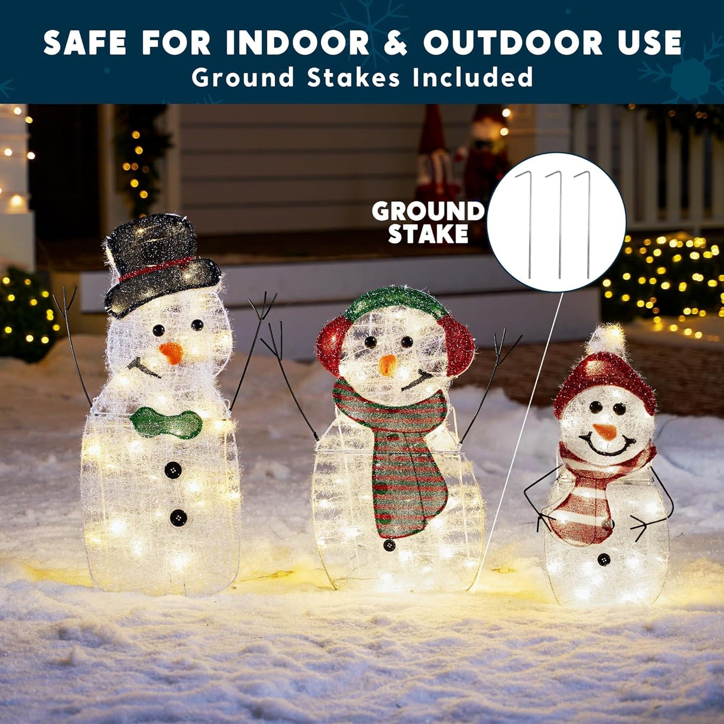 SYNCFUN 3 Pcs Snowman Family Yard Light Christmas Outdoor Decorations,2D 90 Pre-Lit LED Snowman Christmas Decorations,Christmas Yard Light with Stakes Holiday Decor