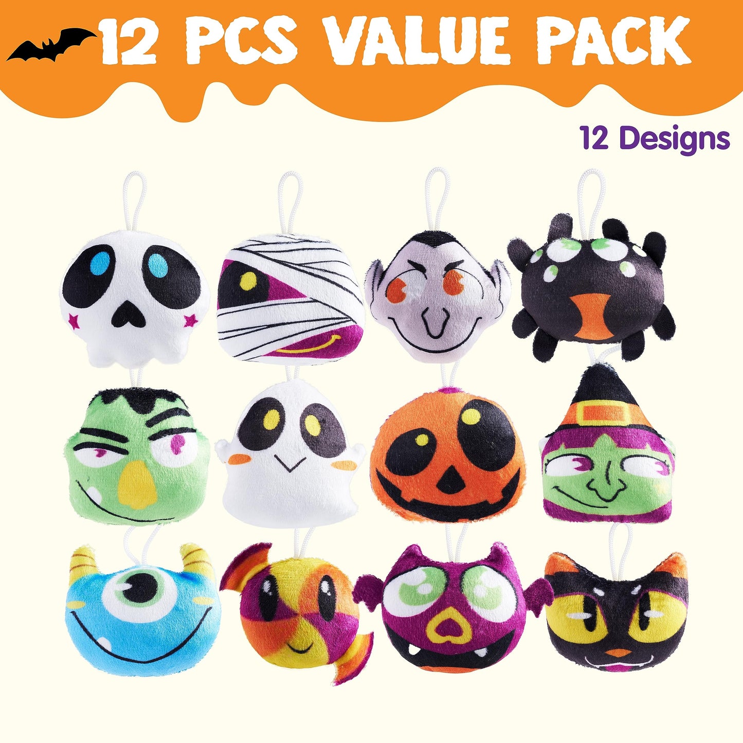 Sycnfun 12 Pcs Halloween Plush in Blind Bags,Halloween Mini Stuffed Animal for Goodie Bags Stuffers,Halloween Crafts for Kids,Halloween Treats Prizes,Trick or Treat Gift Exchange