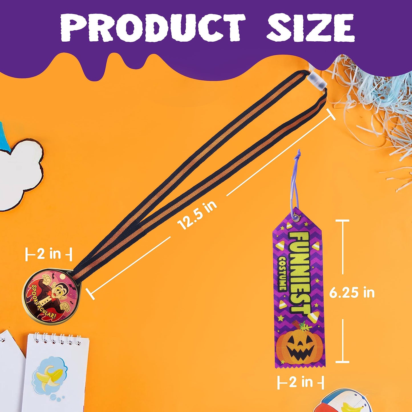 JOYIN 24 PCS Halloween Medal Trophies and Trophy Ribbons for Halloween Award Party Celebration and Spooky Contest Rewards, Halloween Party Favors for Kids, Carnival Game Prizes