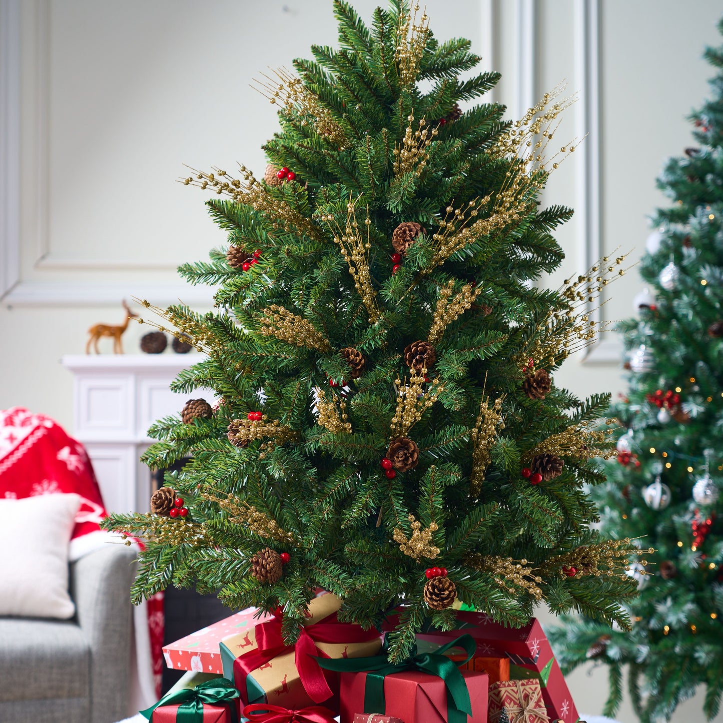 Joyfy 24 Pcs Christmas Tree Berry Stem, 20 Inches Decorative Bead Sticks, Glittery Twigs, Picks, Branches for Christmas Tree, Small Vase, Holiday, Wedding, Party (Gold)